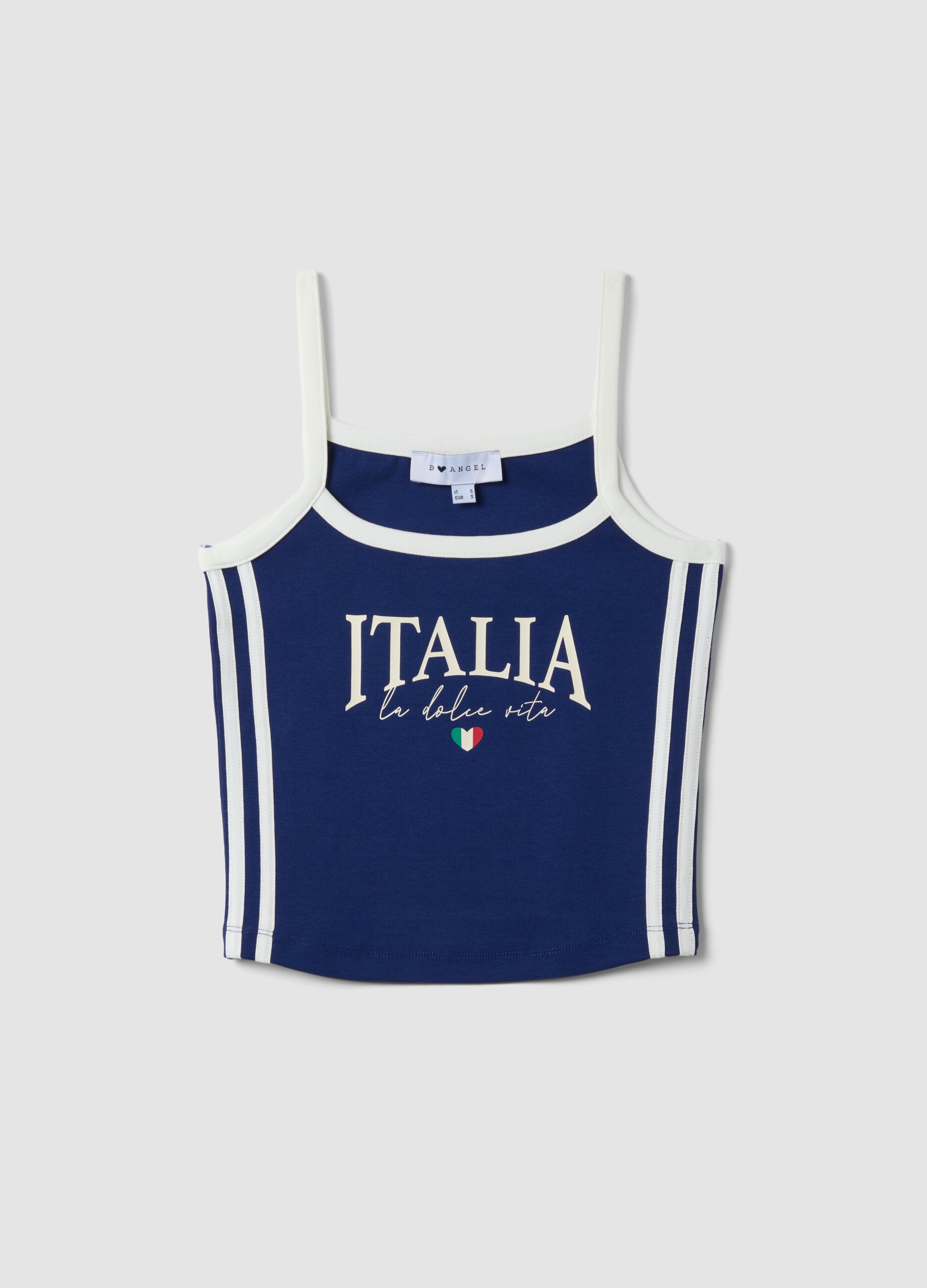 Tank top blu in cotone elasticizzato con scritta Italia regular fit
