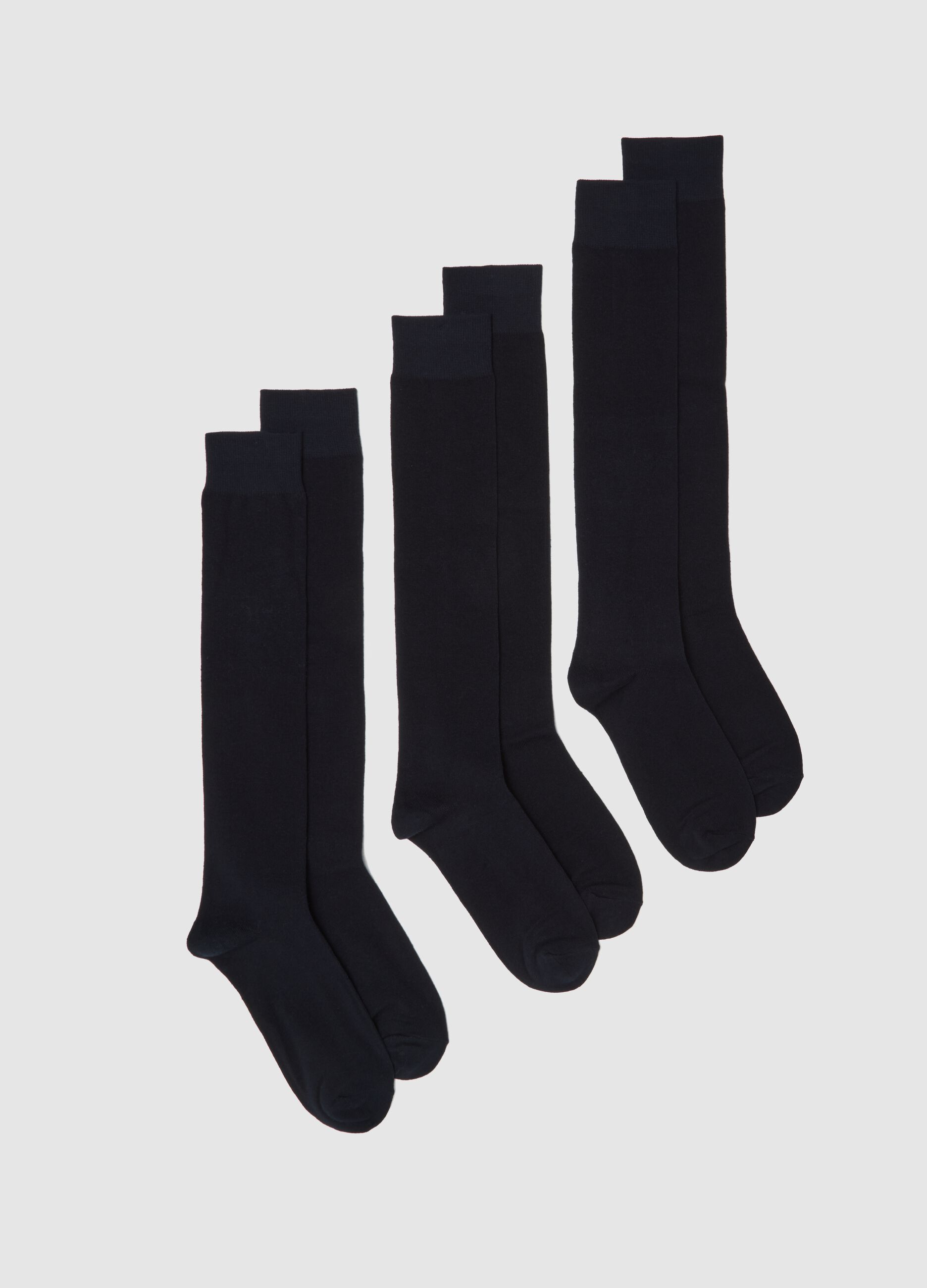 Three-pack long blue cotton stretchy socks