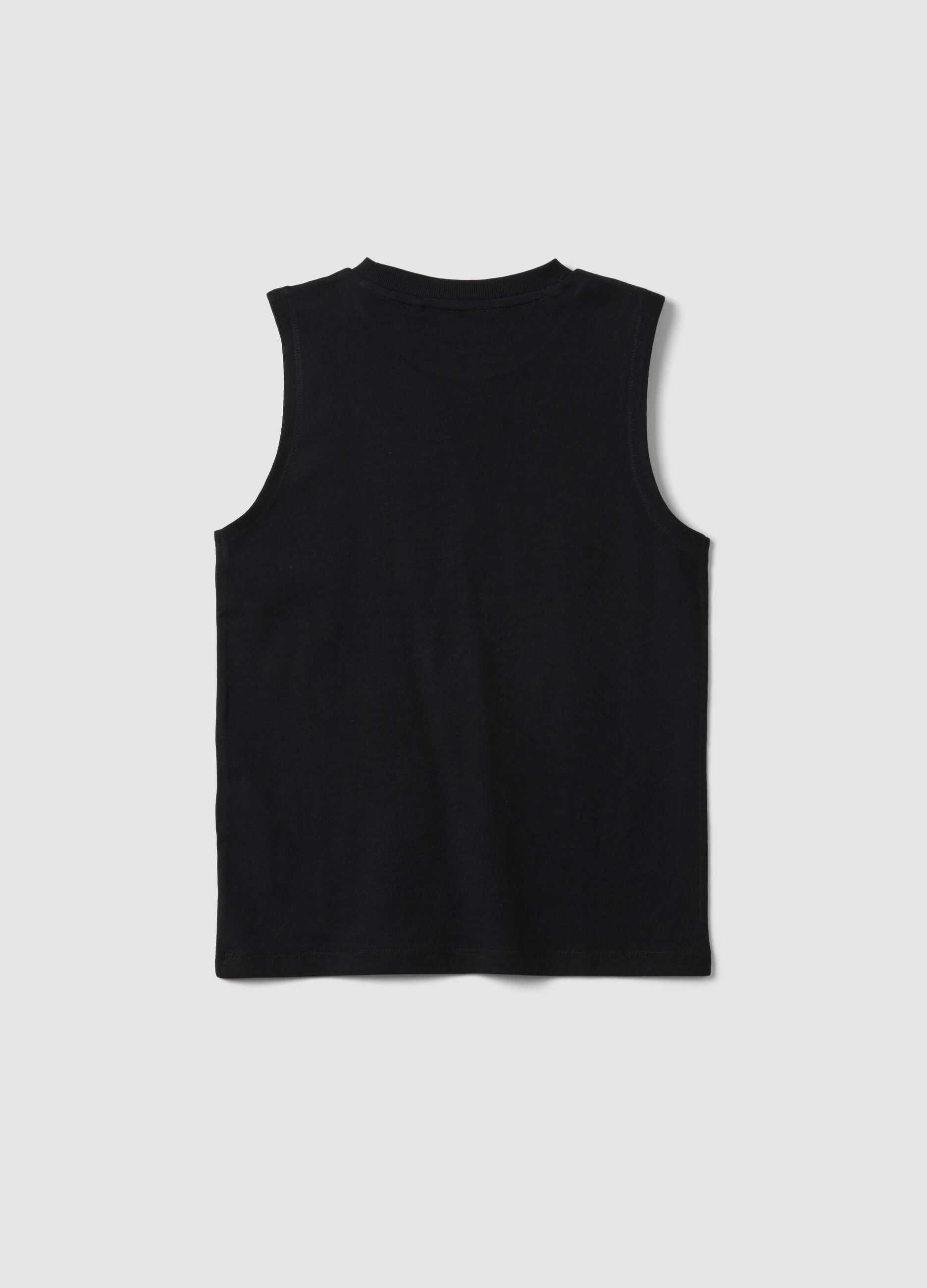 Black slogan vest top in pure cotton, oversized fit