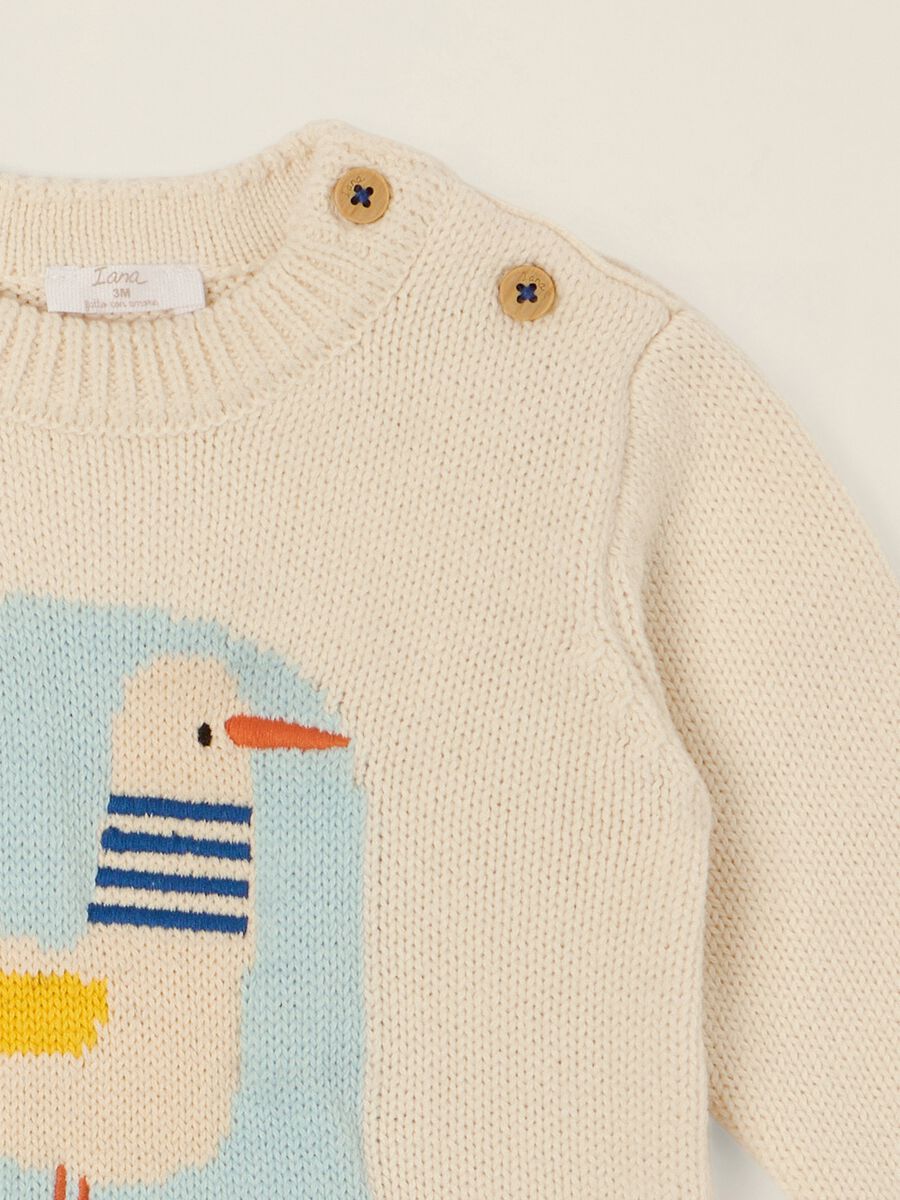 White pure cotton baby jumper with animal print_1