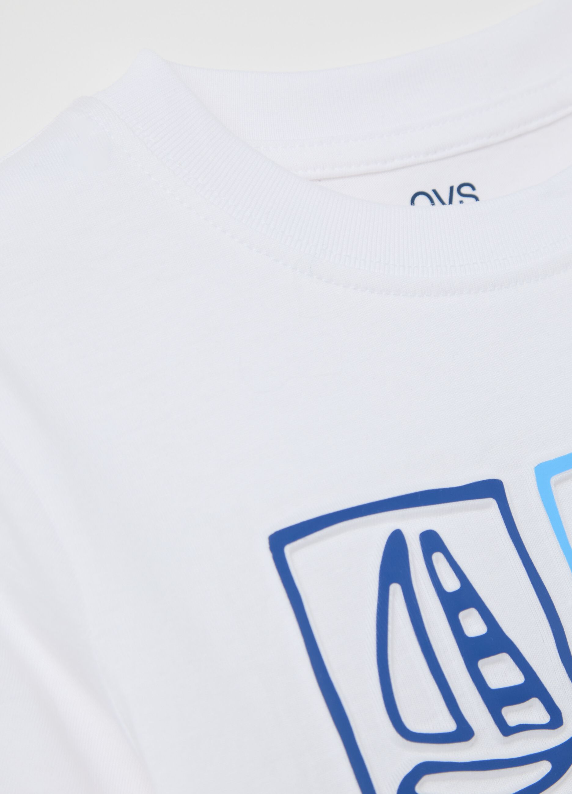White T-shirt in cotton with sea motif print