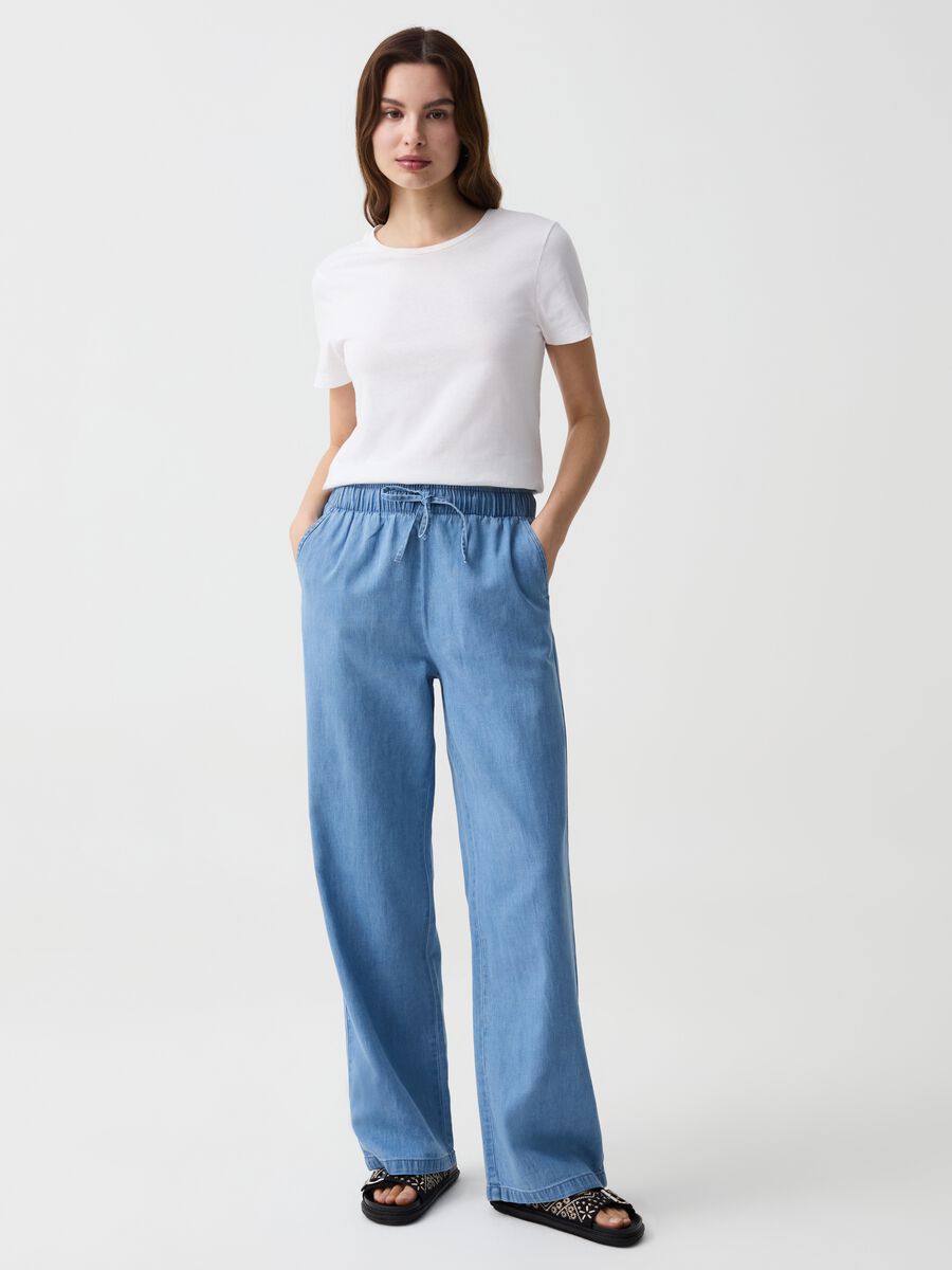 Wide-leg denim-effect joggers_0