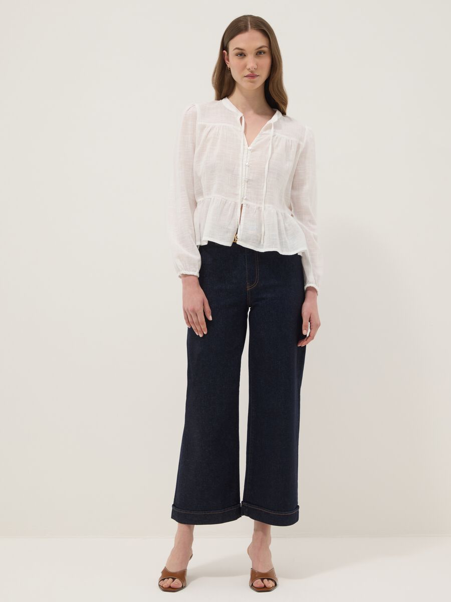 Camicia bianca con laccio in puro cotone regular fit_1