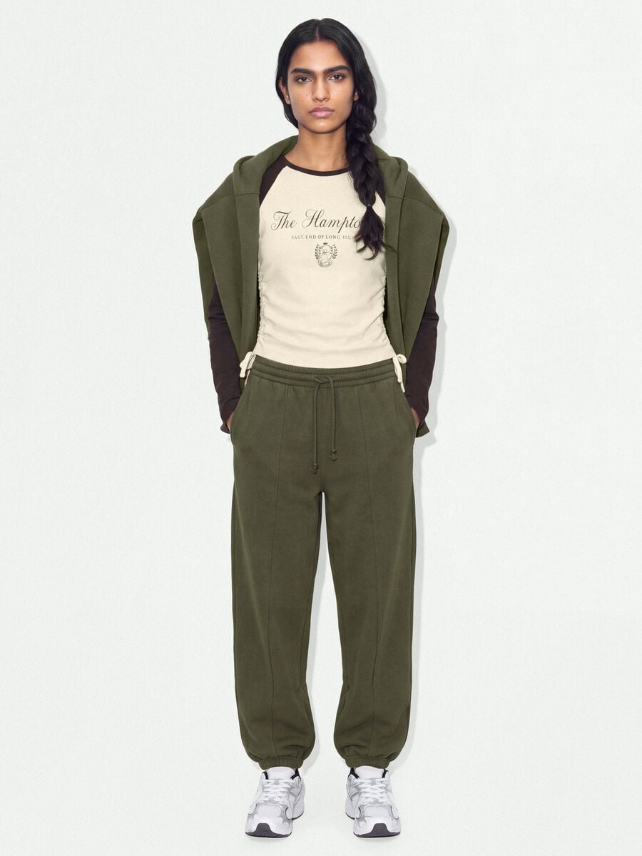 Pantaloni jogger verdi in misto cotone con coulisse_0