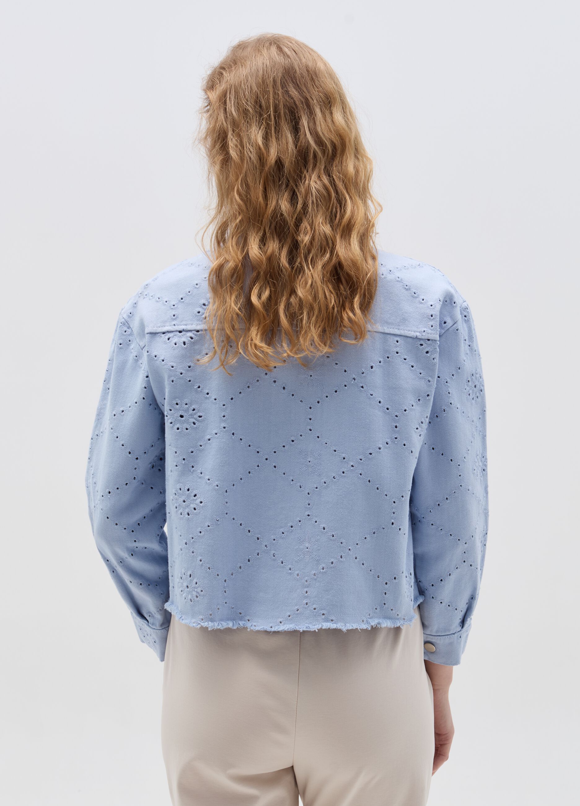 Short jacket with openwork and broderie anglaise details