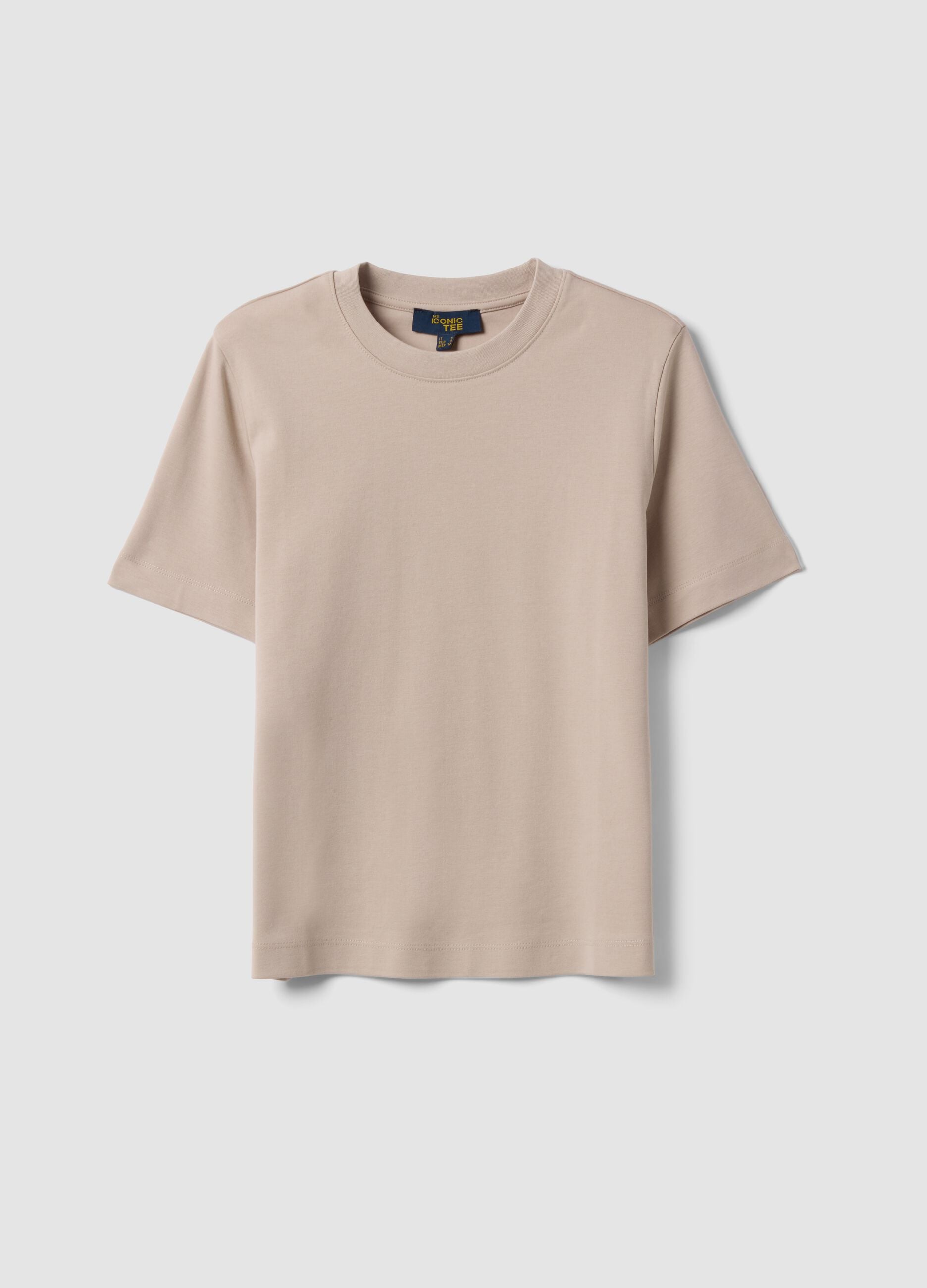 Beige relaxed-fit pure cotton short-sleeve T-shirt