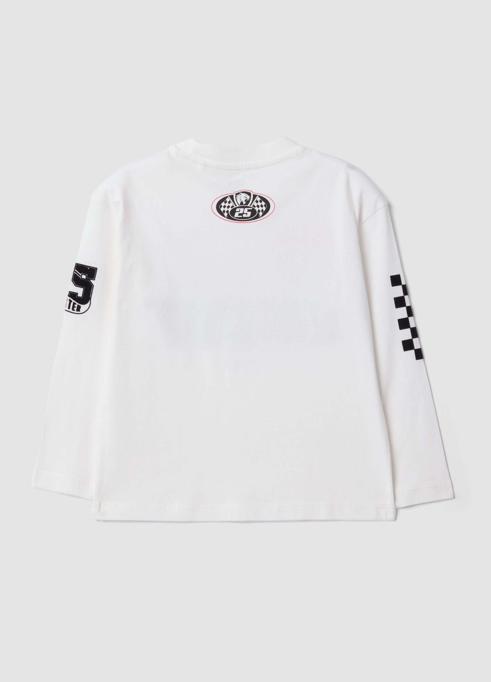 White pure cotton crew-neck racing print T-shirt for boys