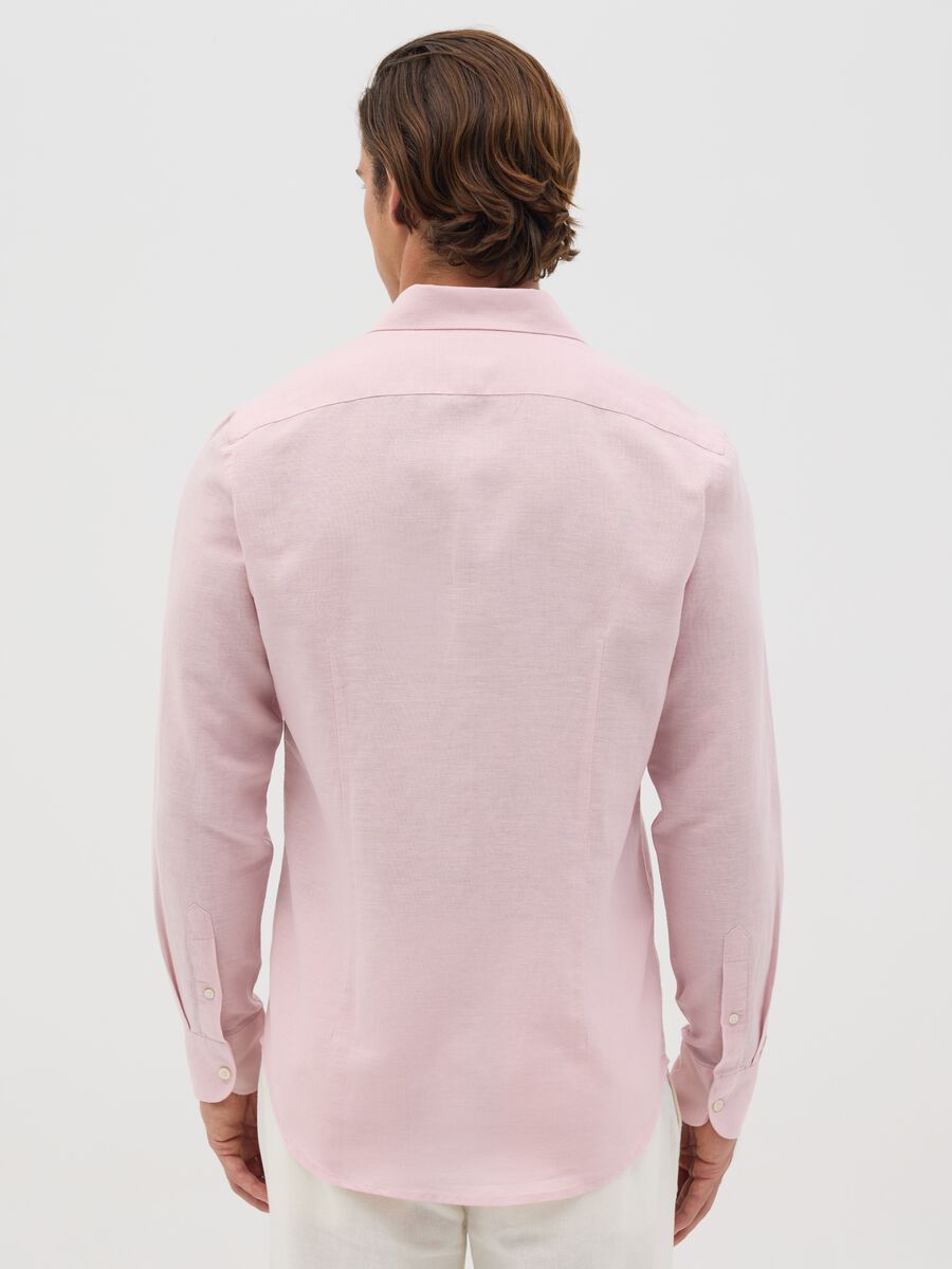 Pink slim-fit shirt in linen and cotton_2