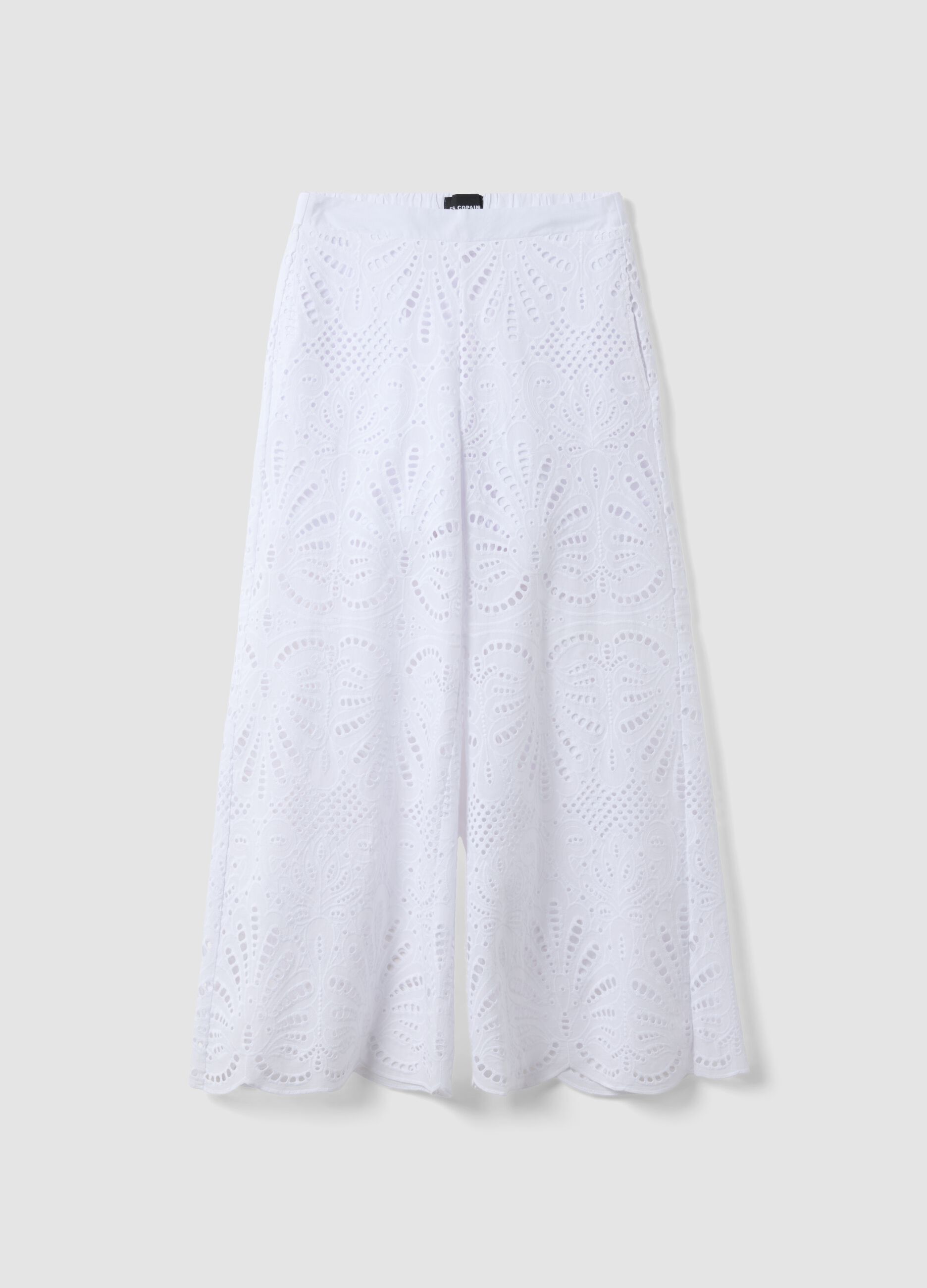 White pure cotton broderie anglaise palazzo trousers