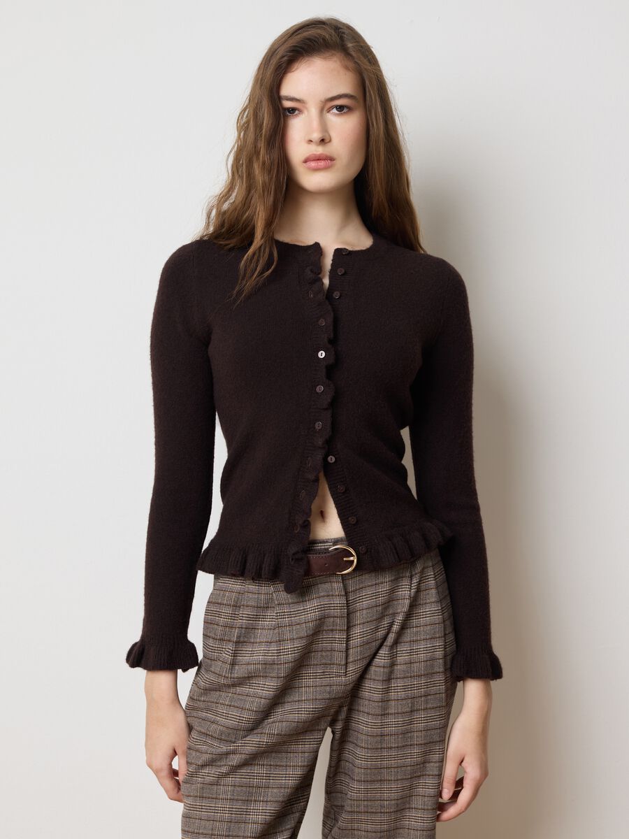 Cardigan marrone regular fit con bottoni_1