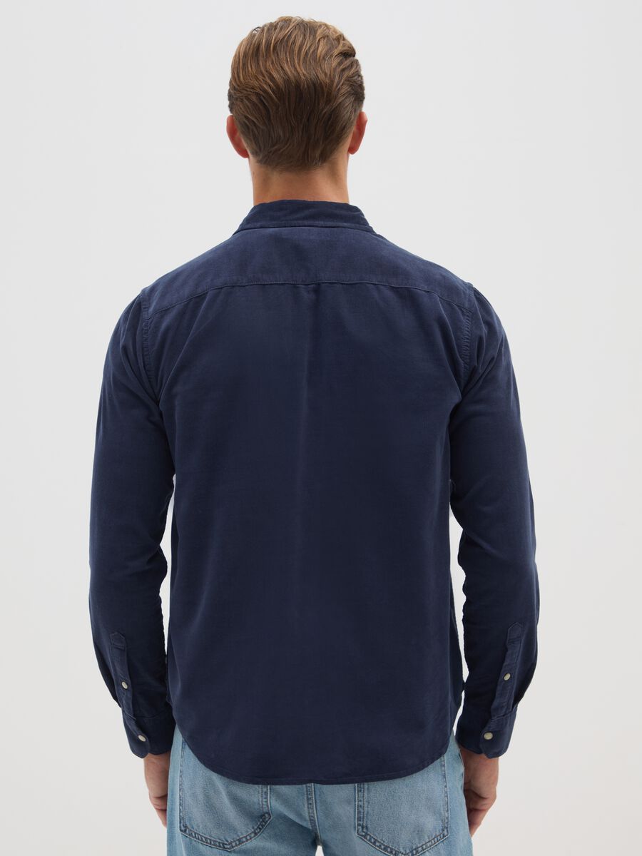 Regular fit blue pure cotton shirt in corduroy_2