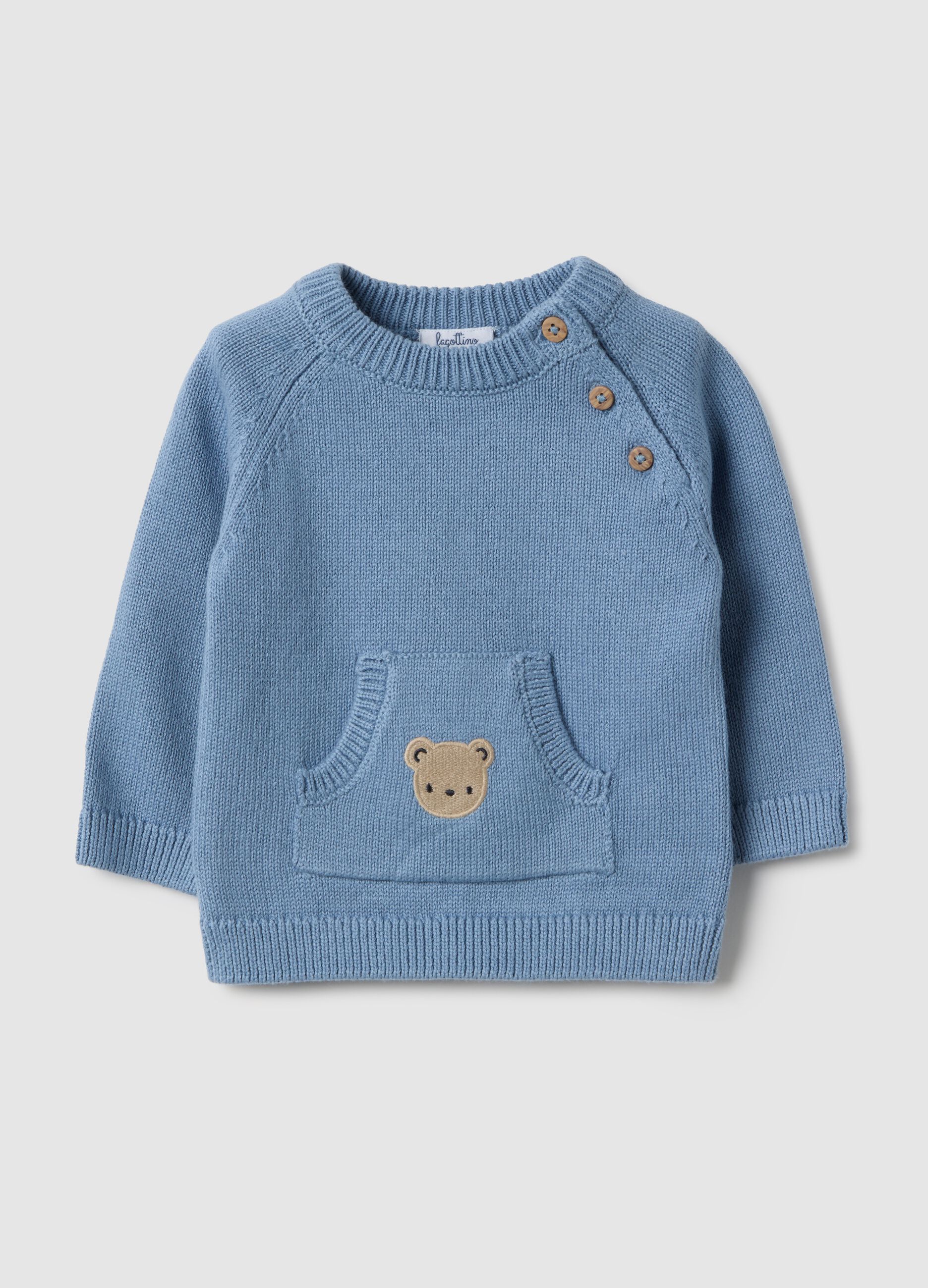 Baby regular fit blue pure cotton jumper with pocket