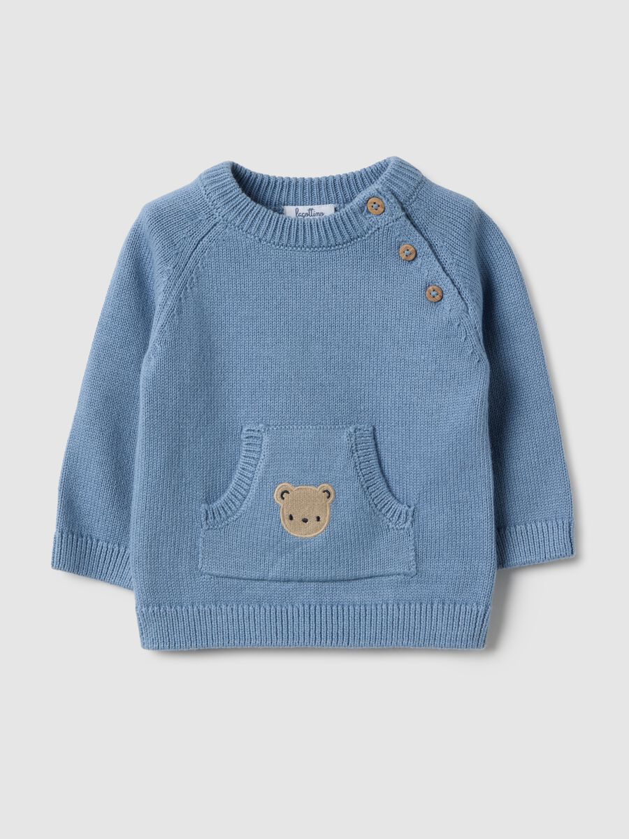 Baby regular fit blue pure cotton jumper with pocket_0