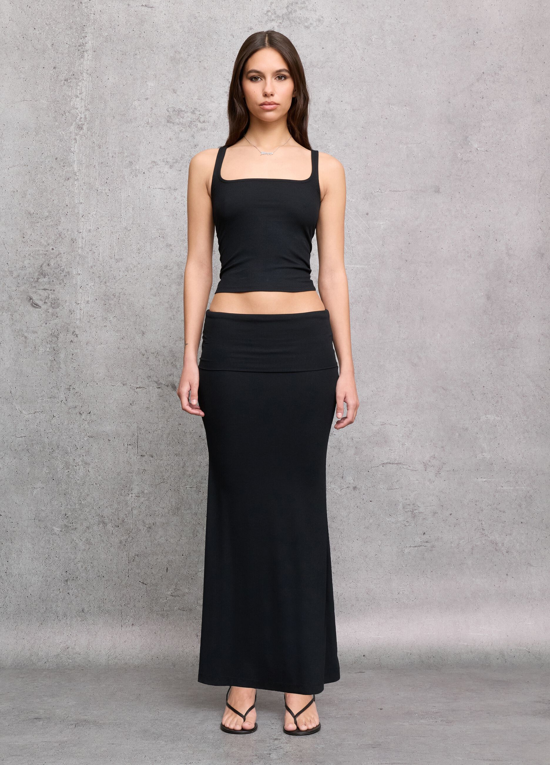 Black Foldover Long Skirt