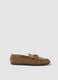 Brown genuine leather loafers with bow_0