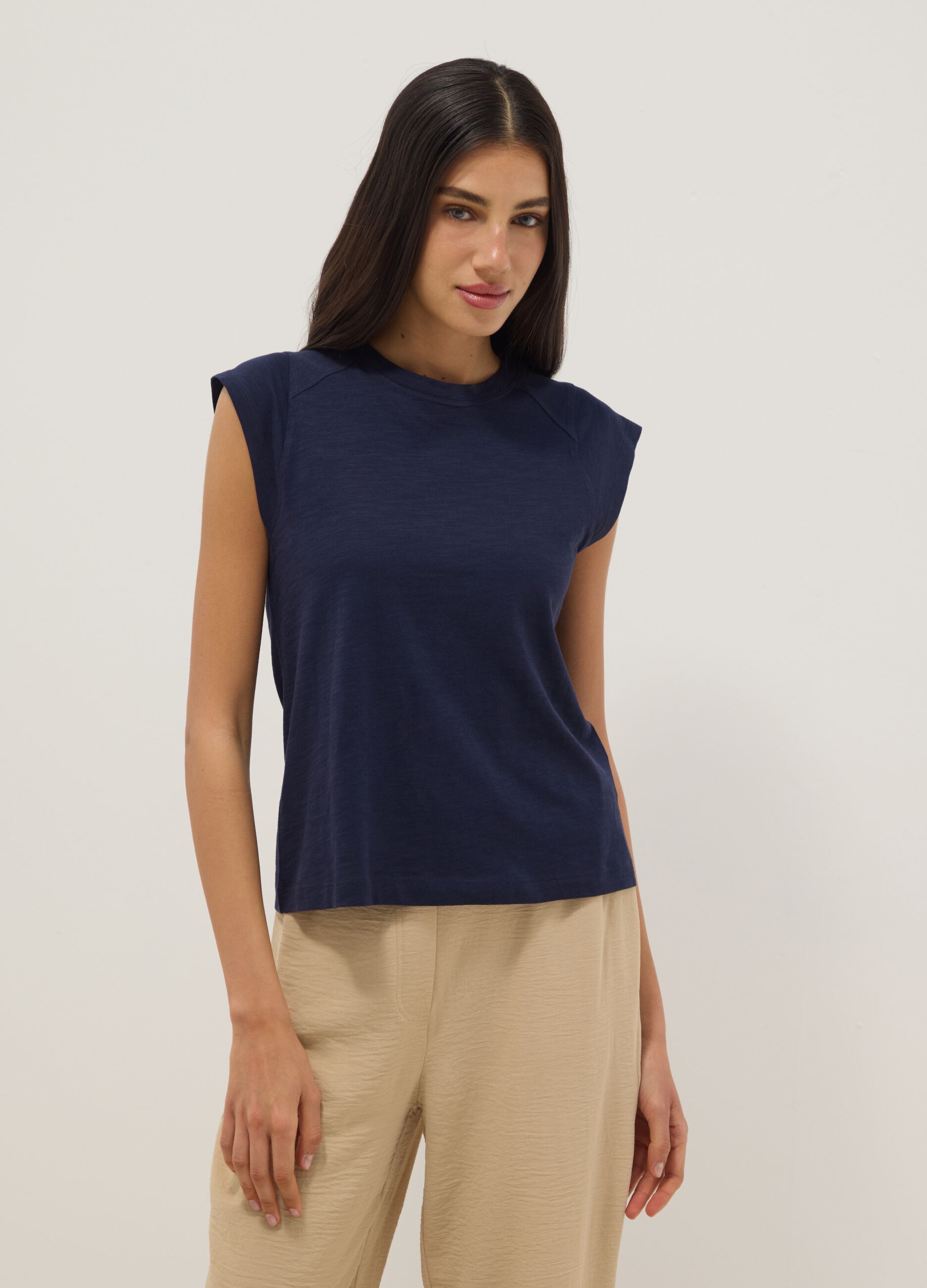 Regular fit blue short sleeve pure cotton T-shirt