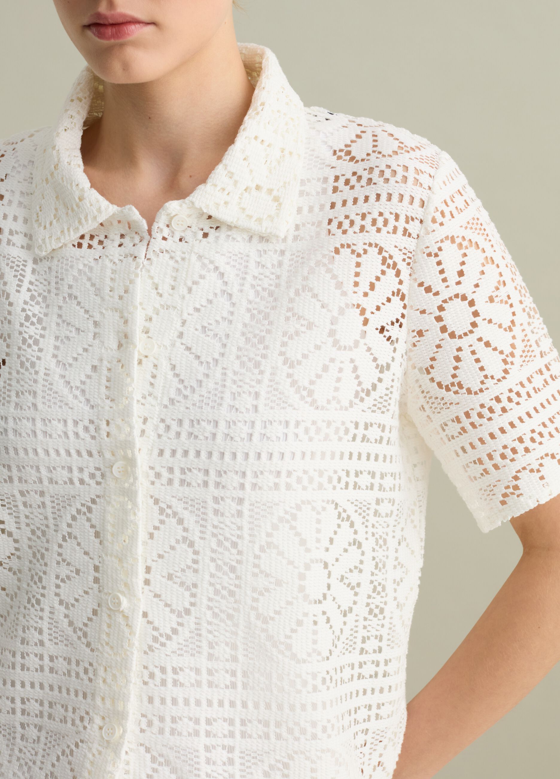 White polo shirt in lace