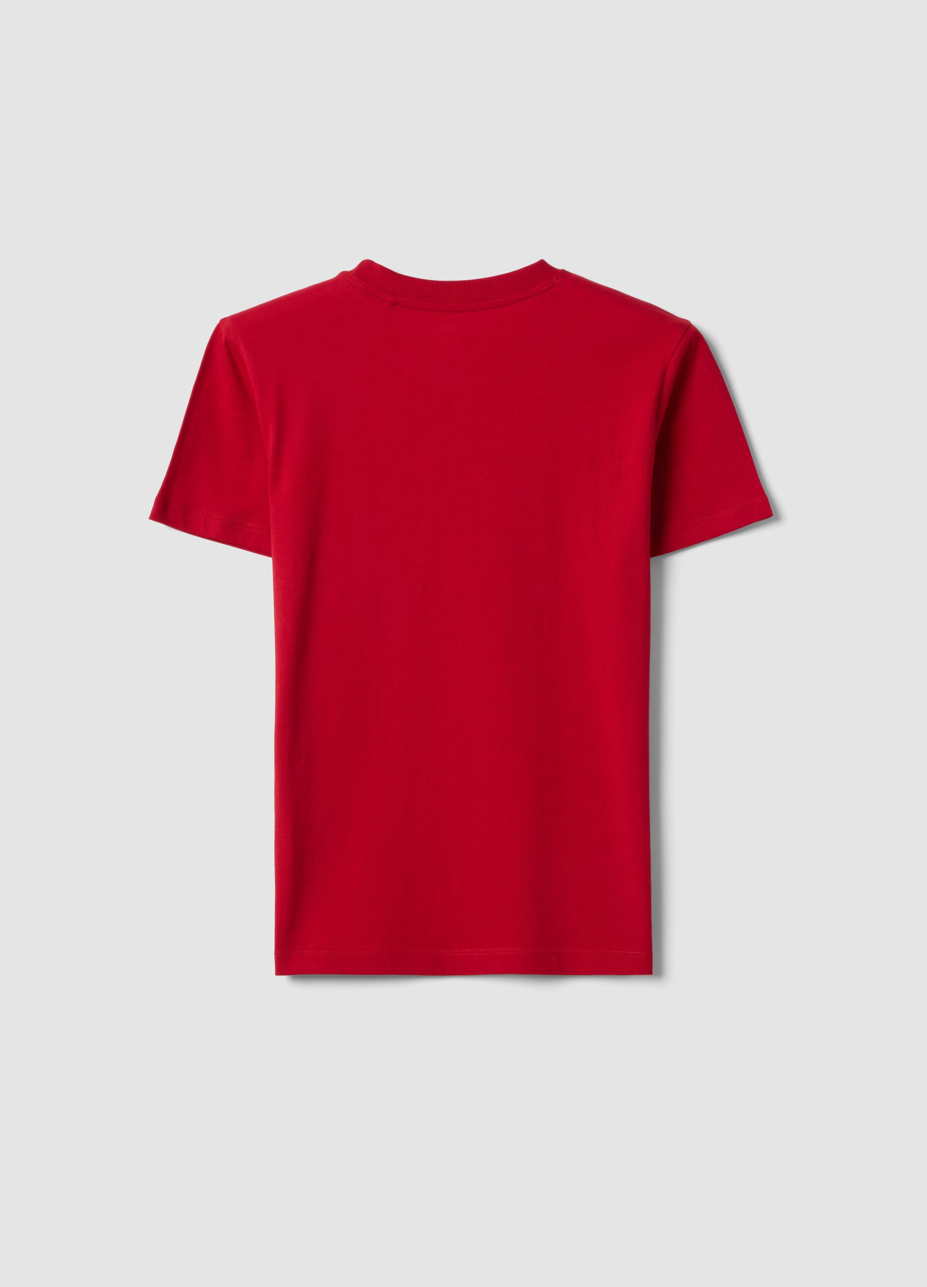 Boys' Regular Fit Pure Cotton Red T-shirt with Print