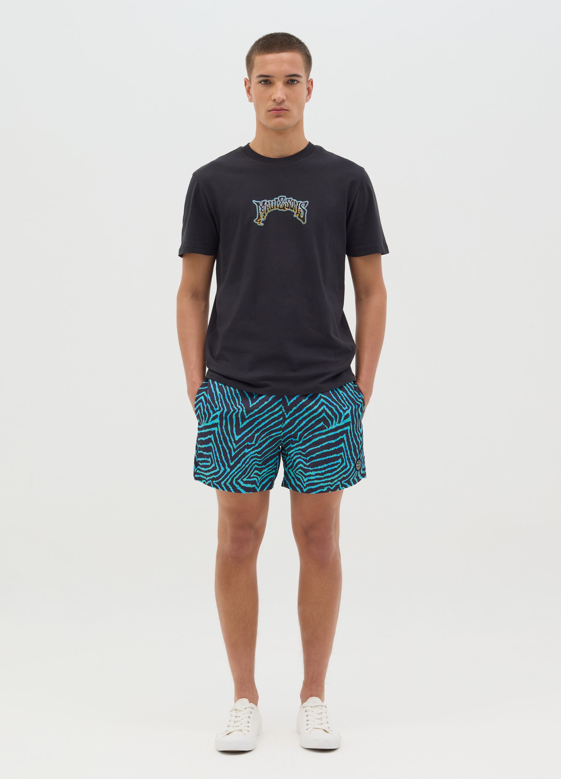 Maui swim shorts with blue abstract print
