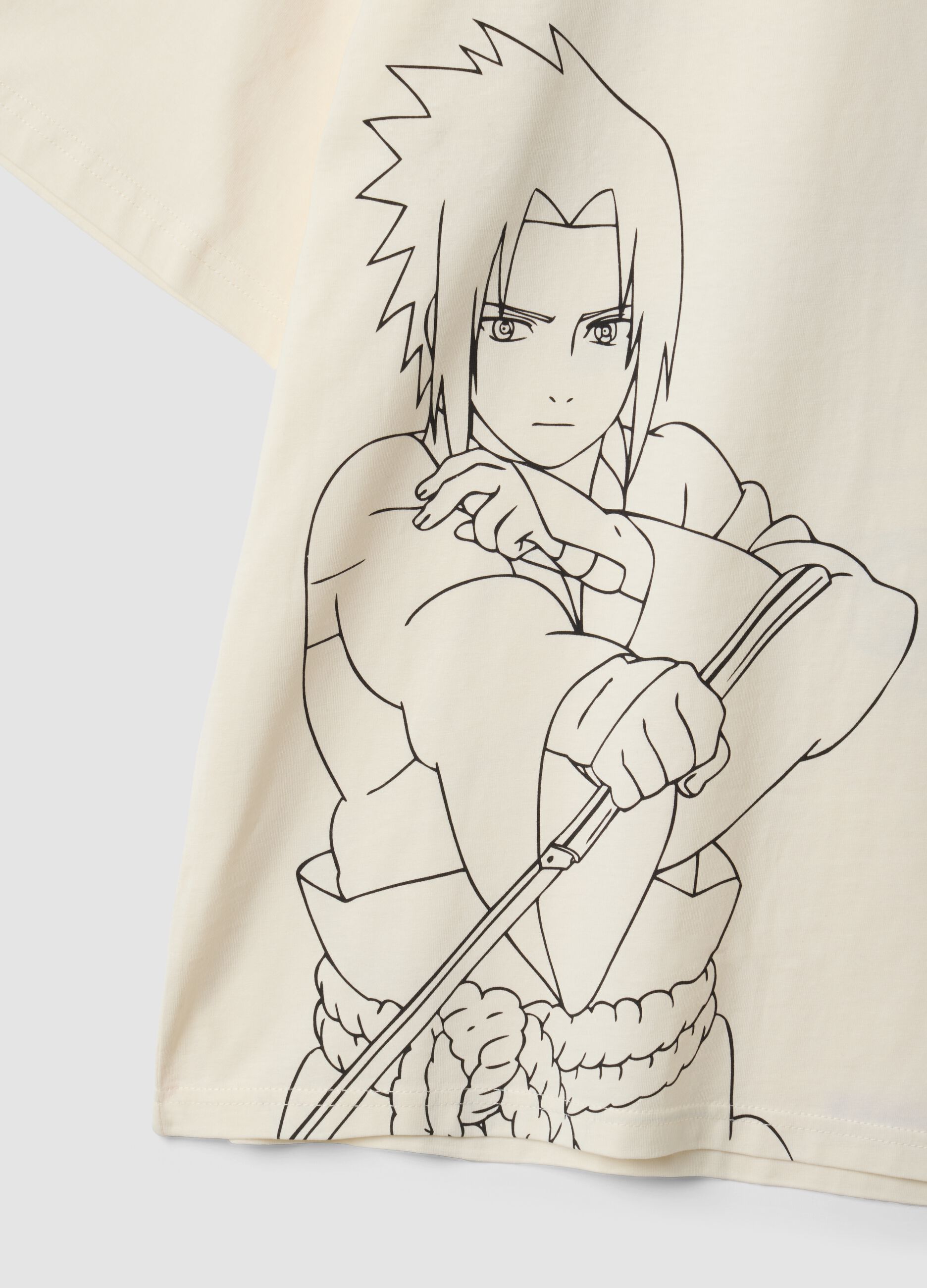 White oversized pure cotton Naruto print T-shirt