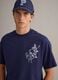 Blue pure cotton relaxed-fit T-shirt with embroidered detail_0