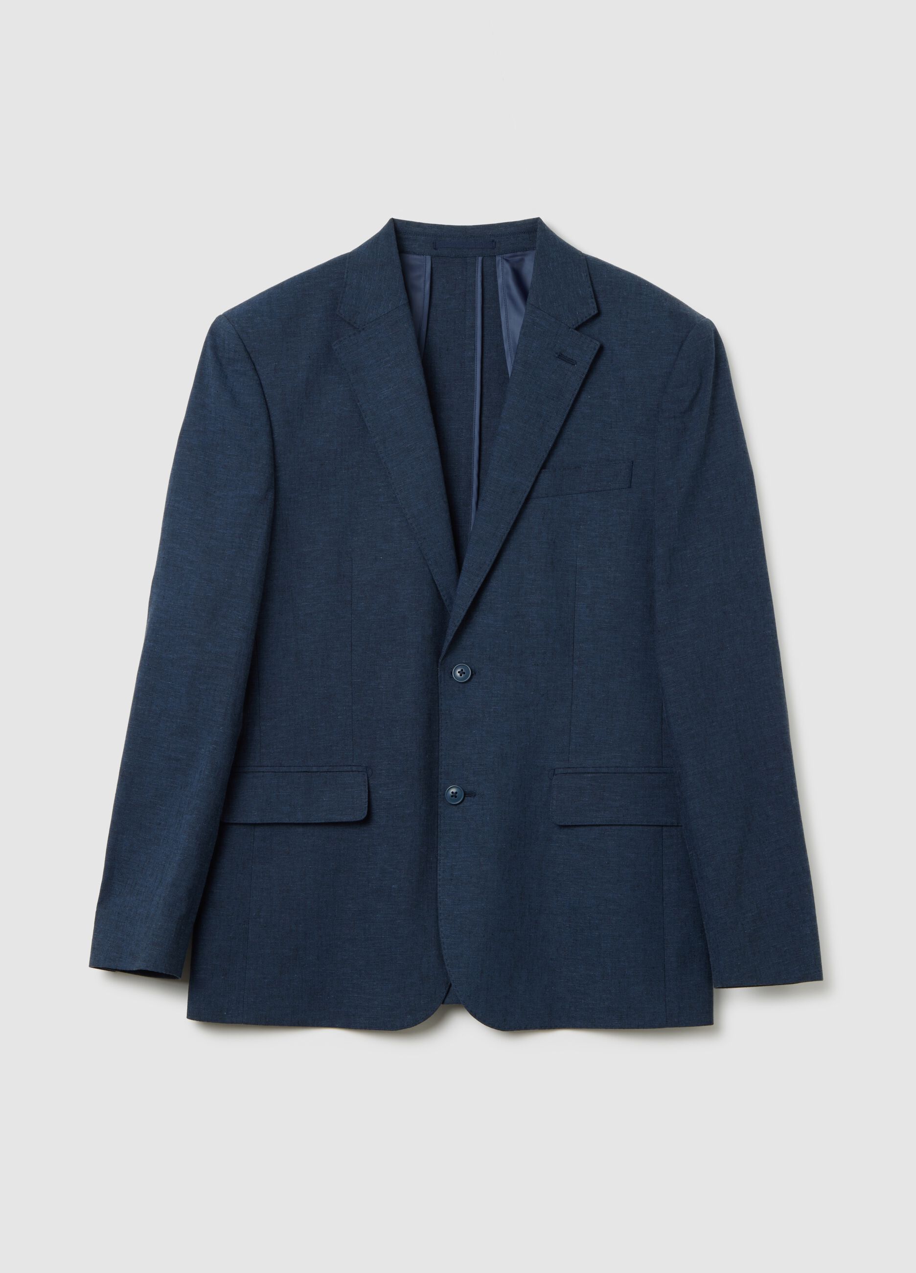 Blazer da uomo in misto lino blu slim fit