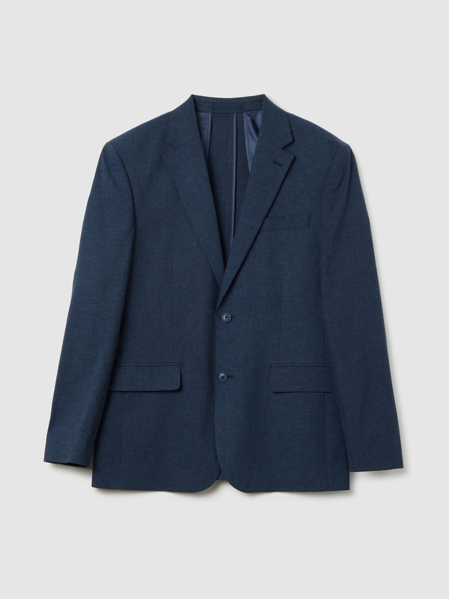 Blazer da uomo in misto lino blu slim fit_0