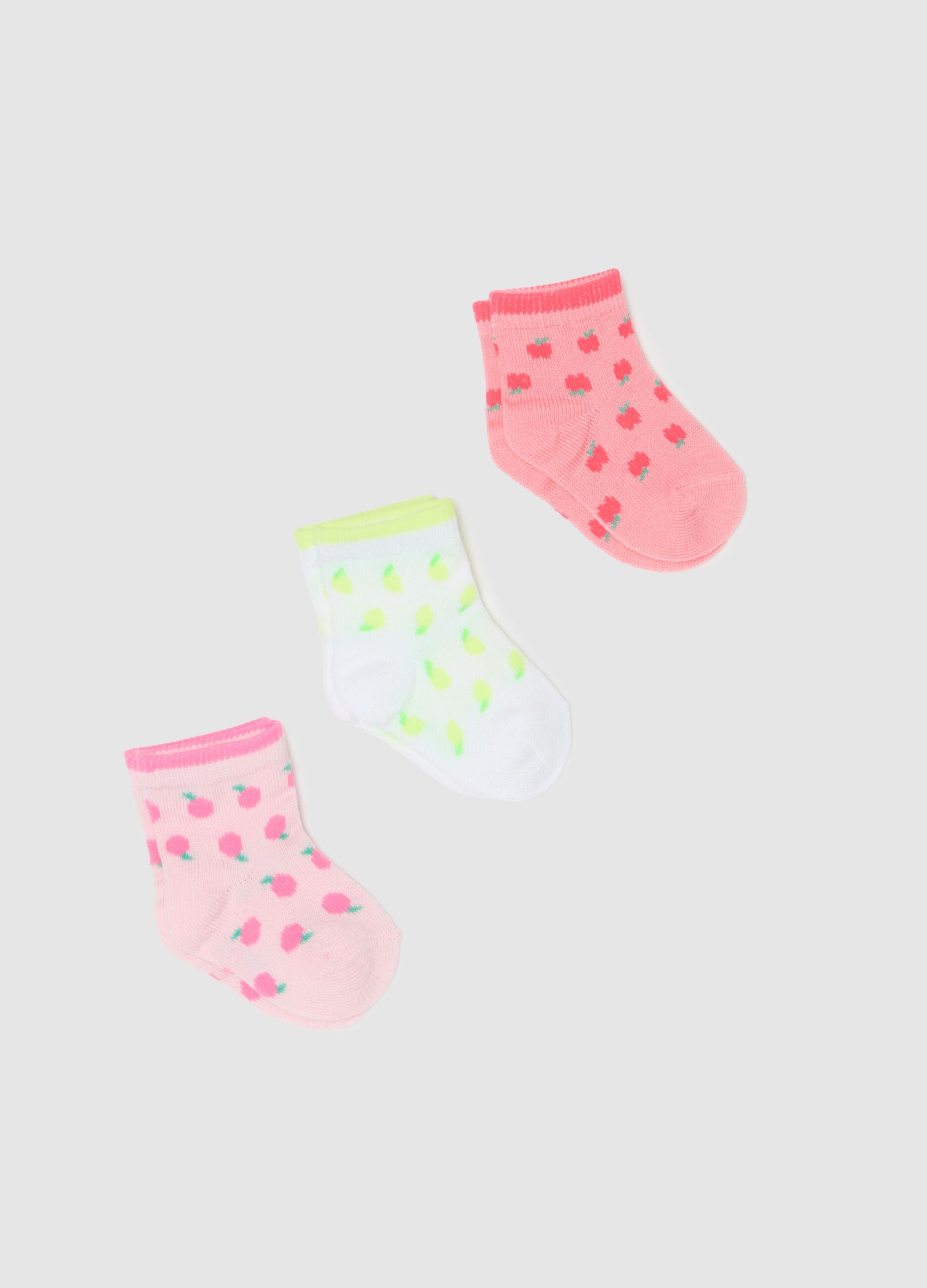 Three-pair pack short socks with fruit design