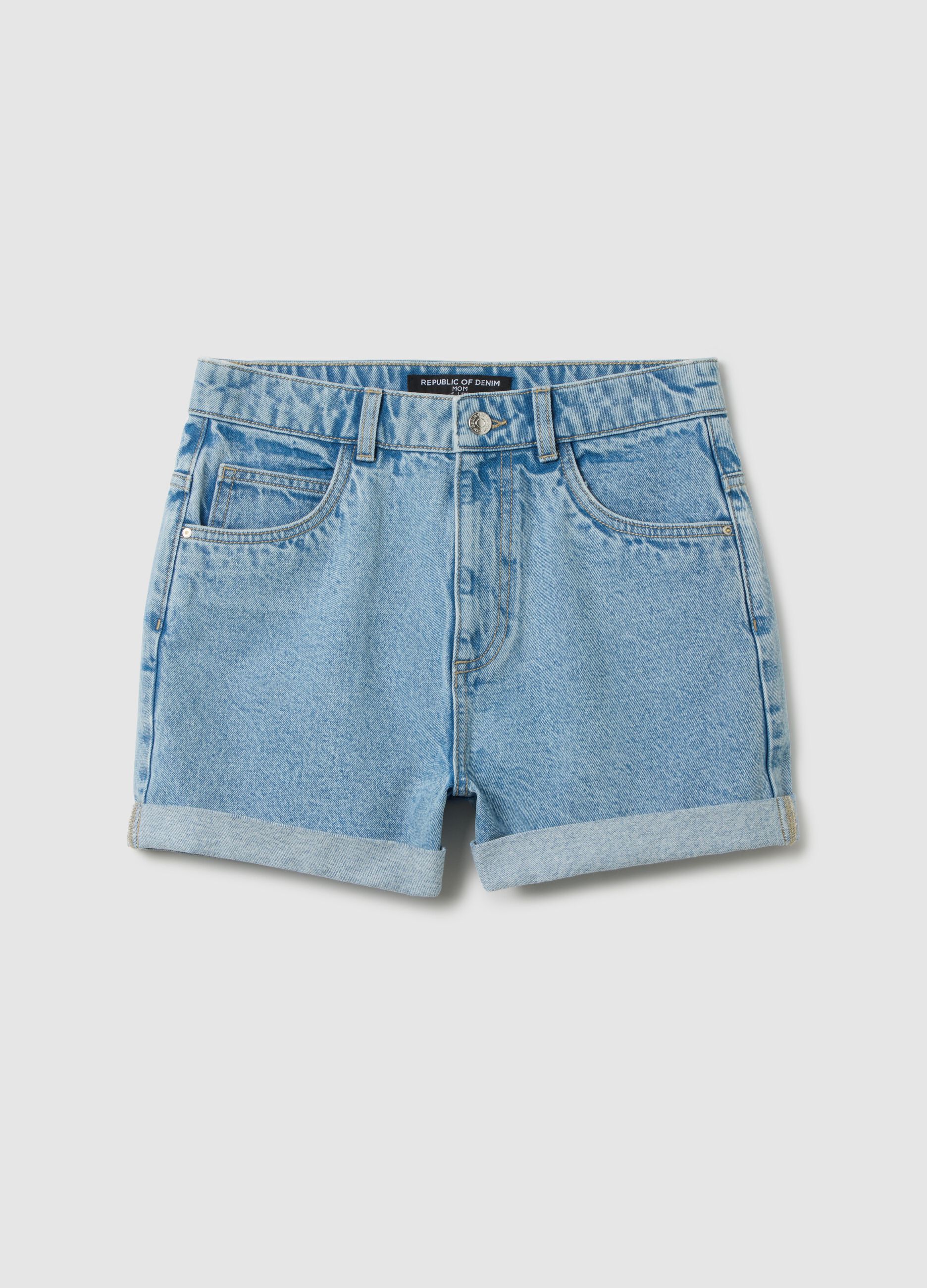 Women's blue pure cotton shorts regular fit