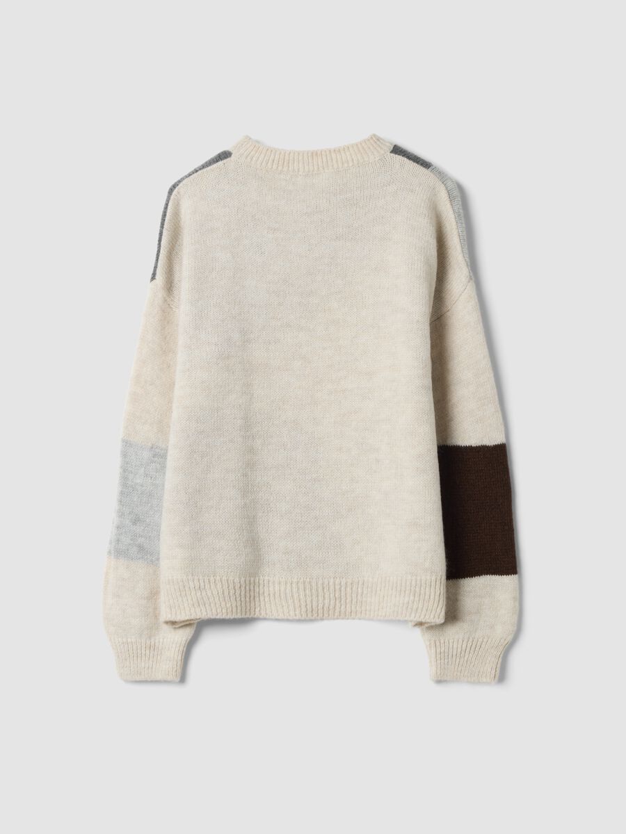 Ecru wool-blend colour-block jumper, regular fit_2