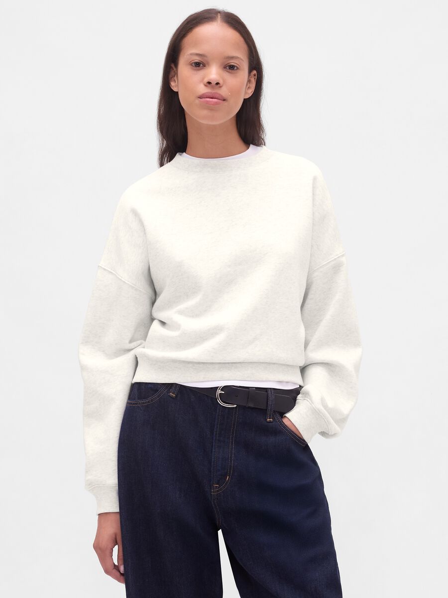 White cotton blend sweatshirt_0