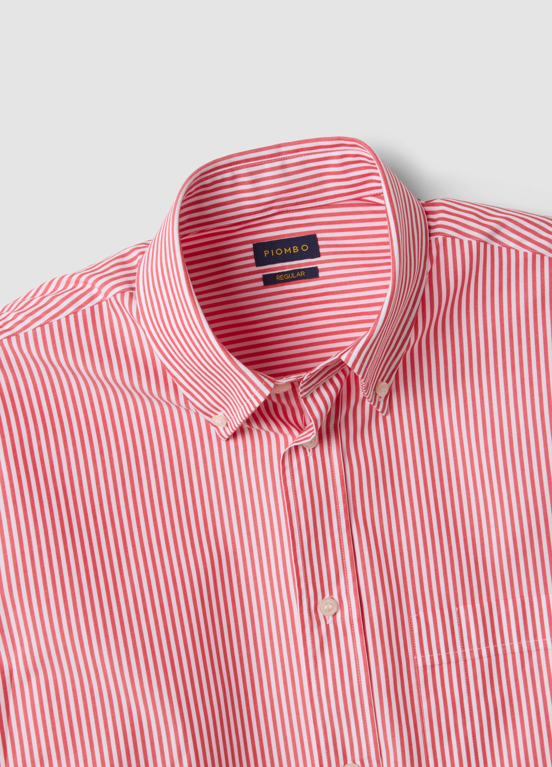 Camicia rossa e bianca a righe in puro cotone regular fit
