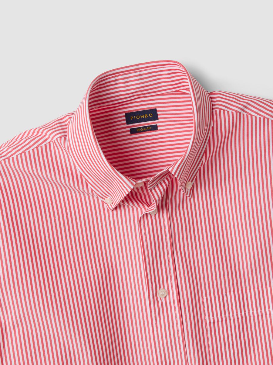 Camicia rossa e bianca a righe in puro cotone regular fit_1