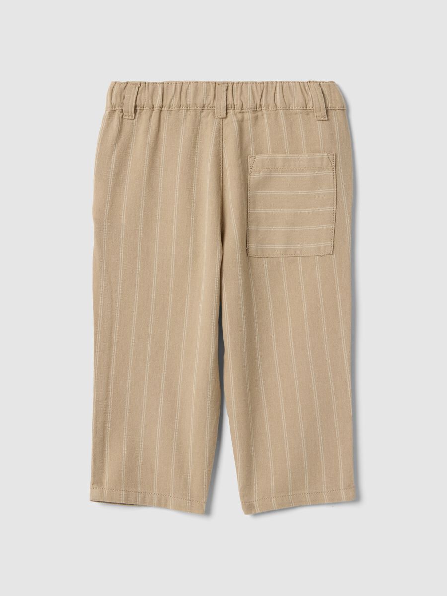 Beige striped pure cotton trousers for baby regular fit_1