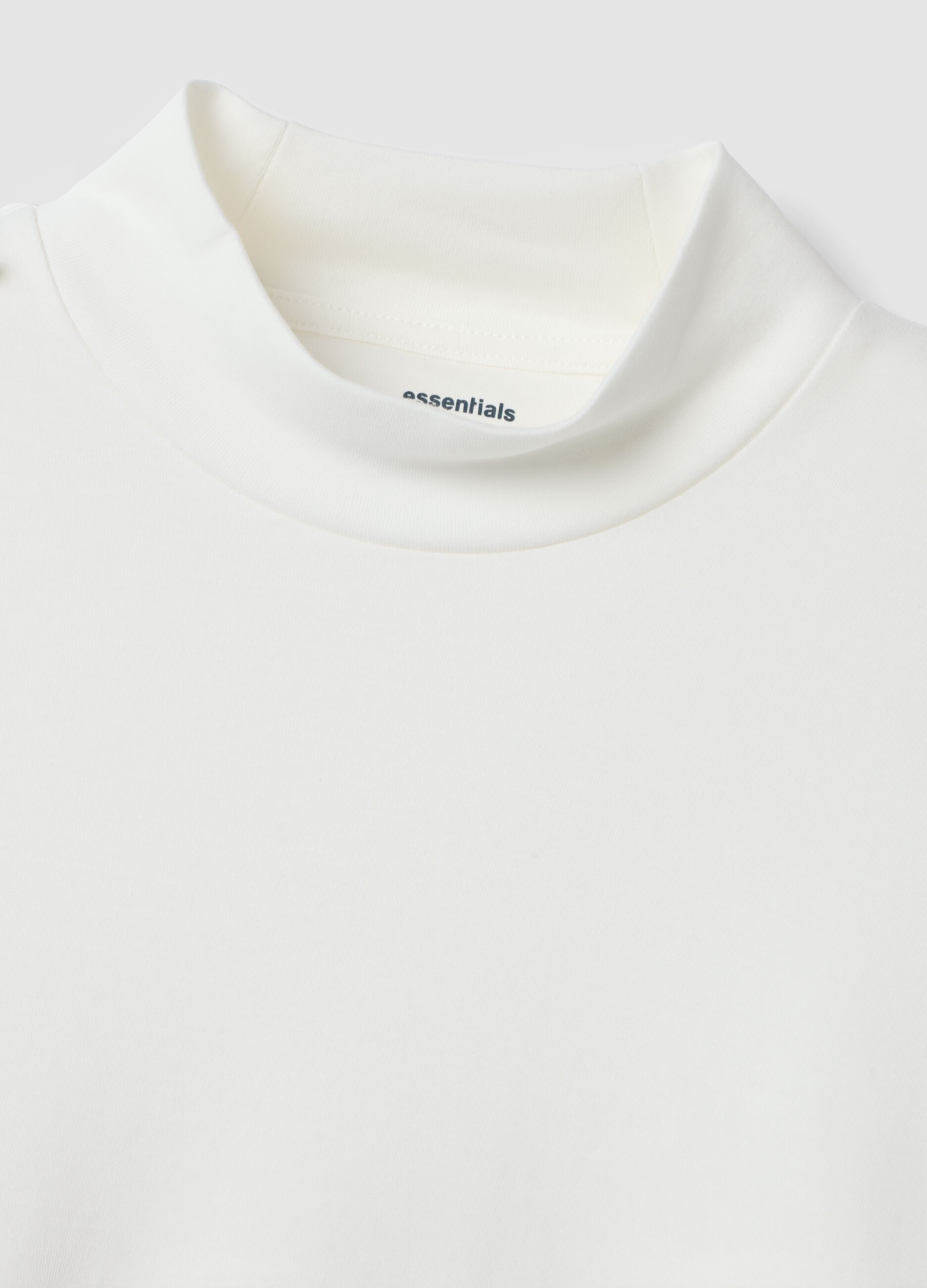 T-shirt bianca in puro cotone con collo rialzato strutturato