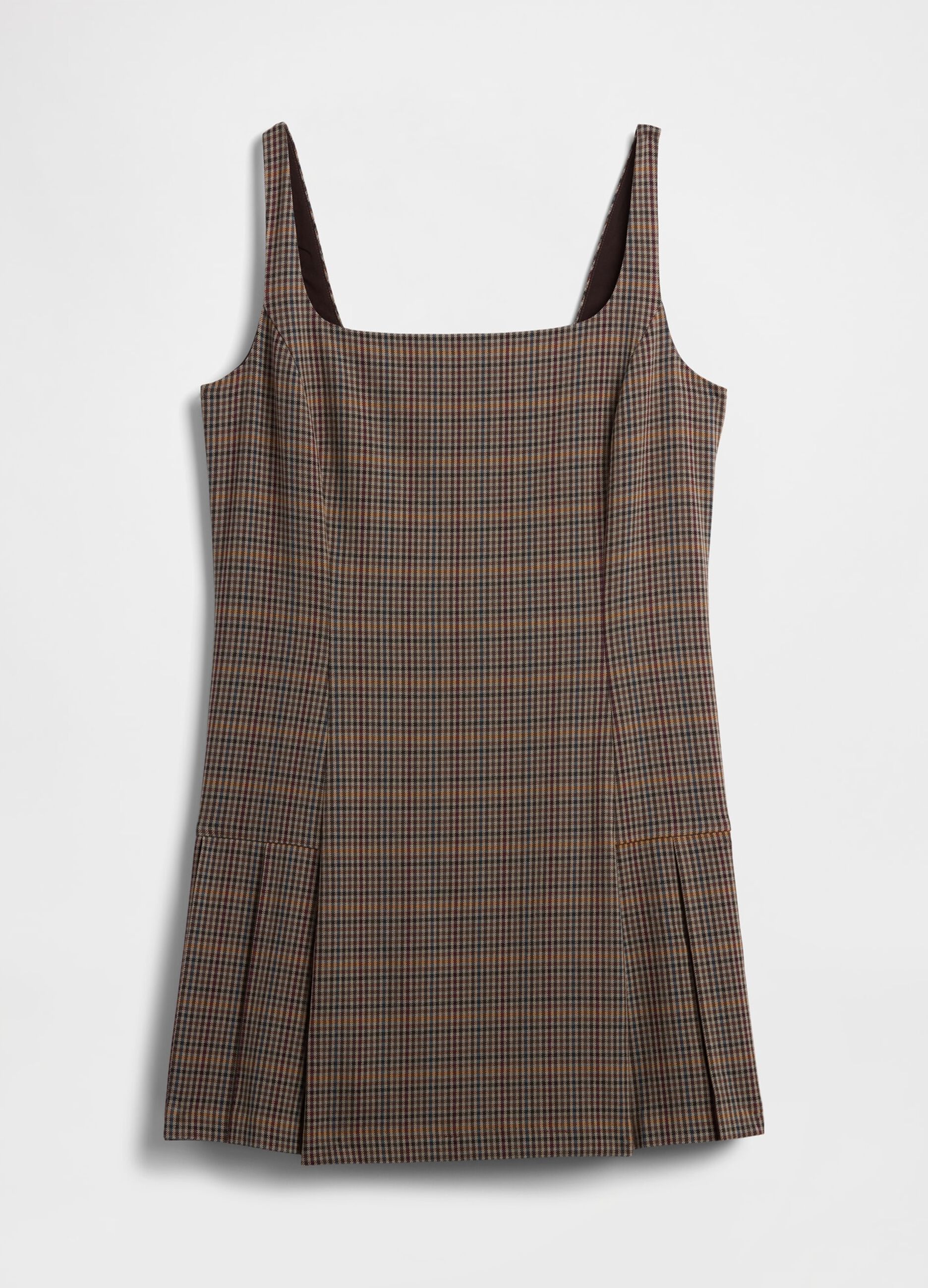 Brown plaid dress with check detailing
