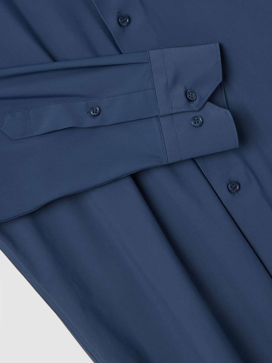 Blue Stretch Fabric Slim Fit Shirt_5