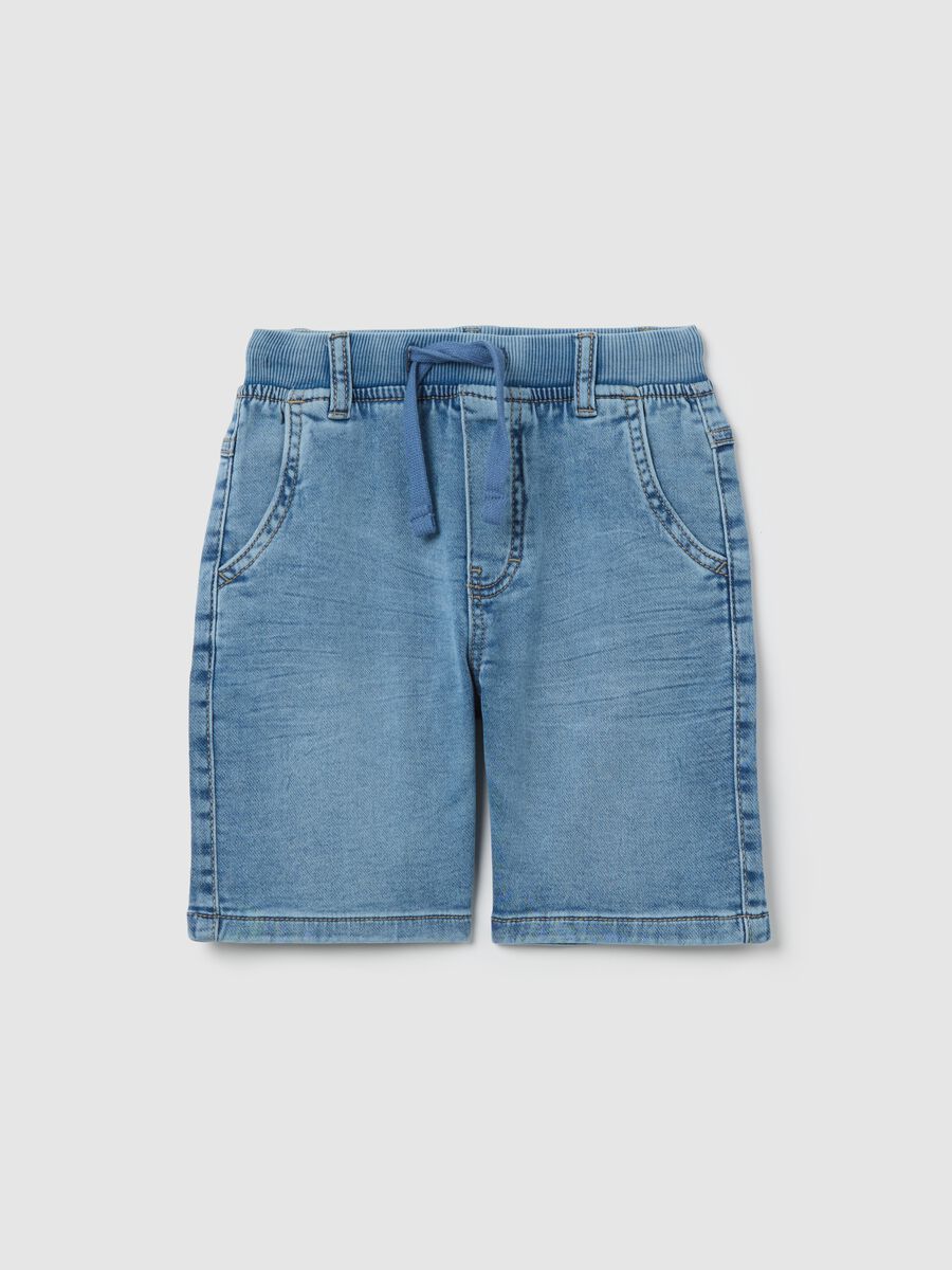 Denim Bermuda shorts with pockets and drawstring_0