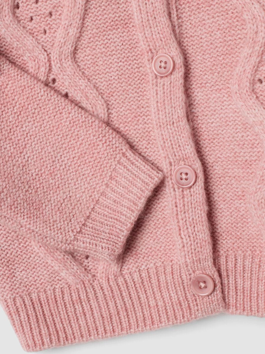 Pink crew-neck openwork knit cardigan_3