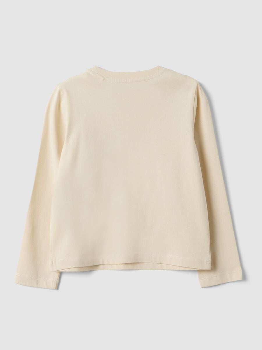 T-shirt beige in puro cotone organico con stampa frontale per bambina_1