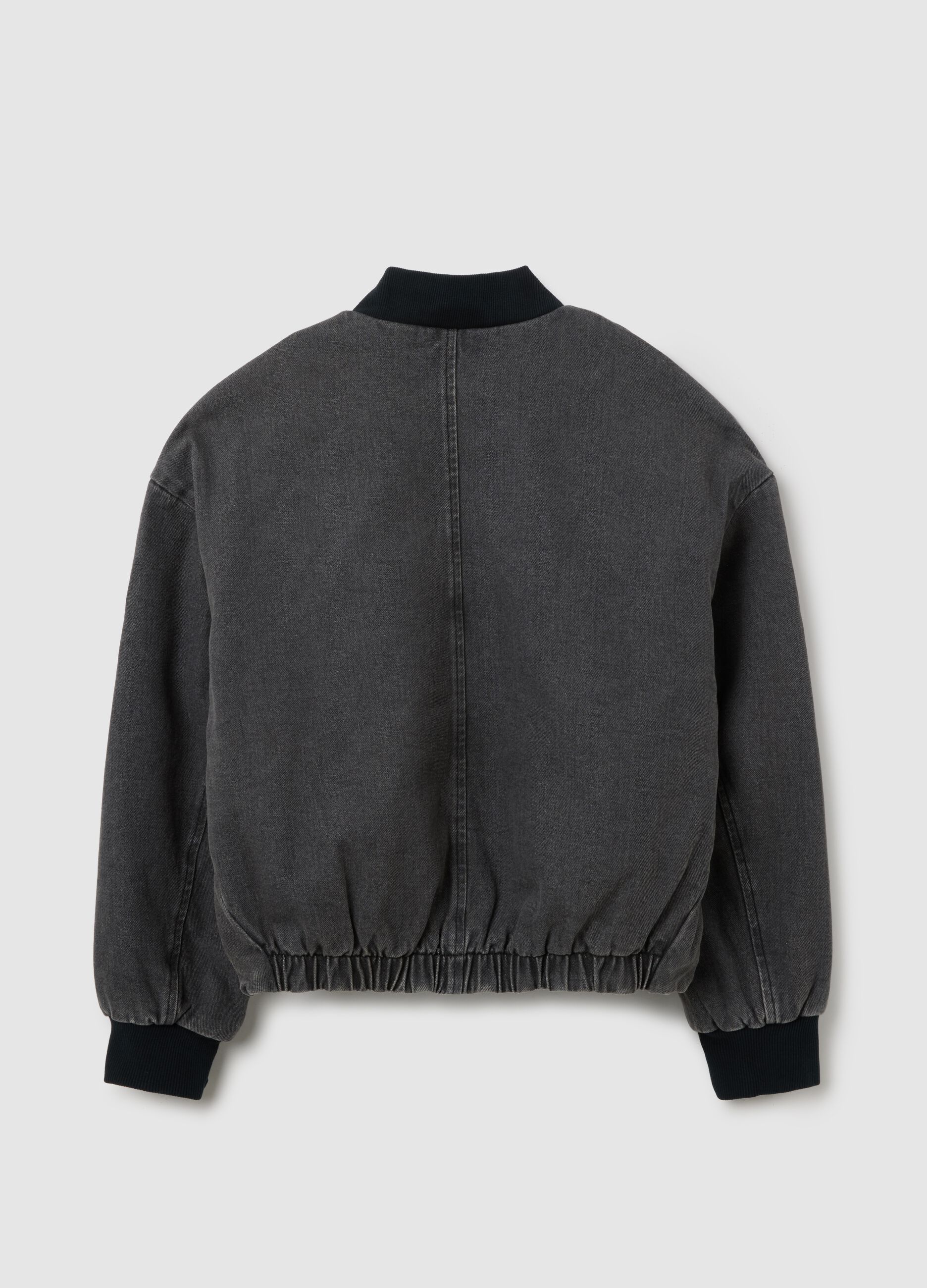 Girls' oversized grey cotton bomber jacket