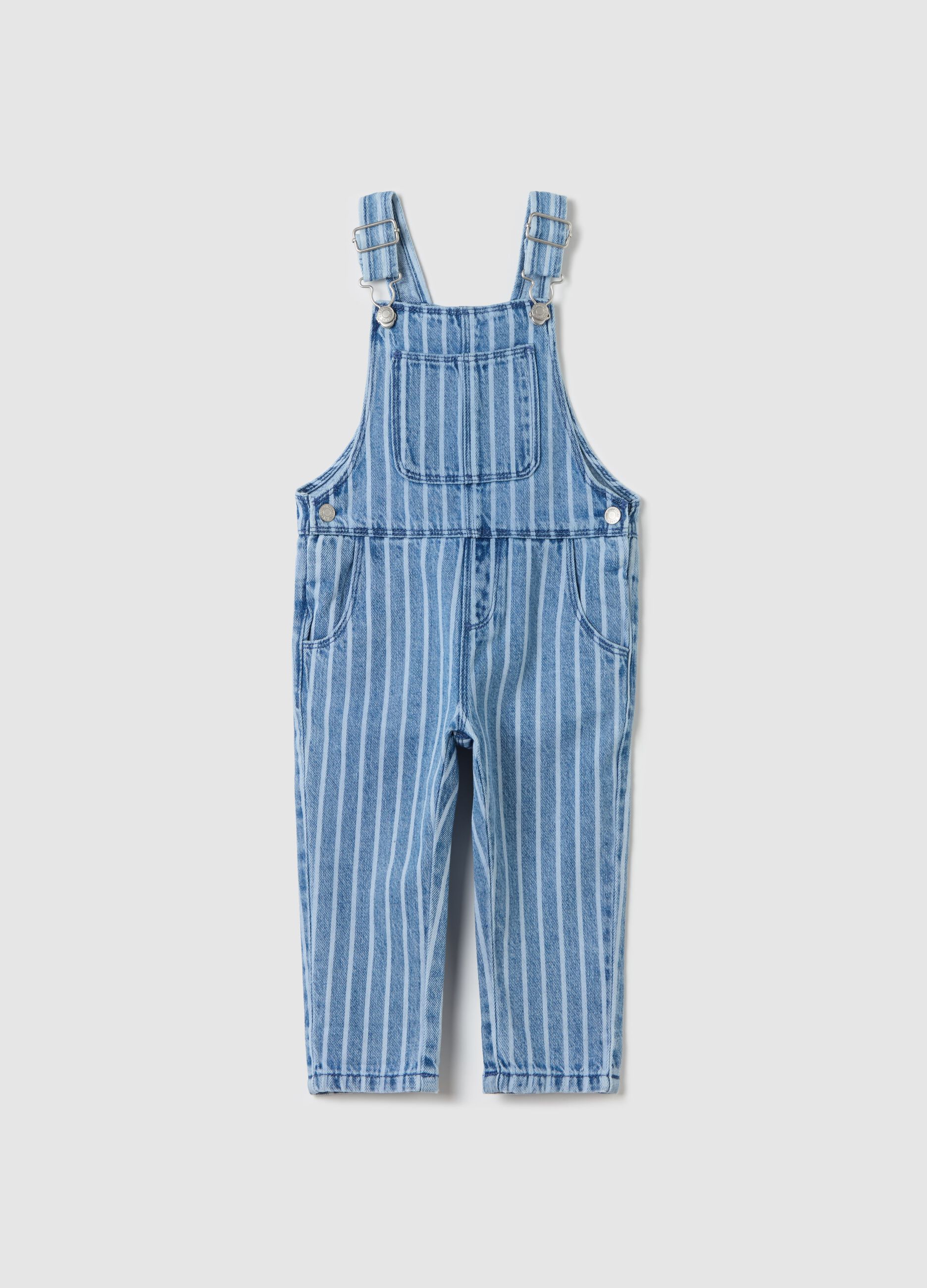 Denim dungarees with striped pattern