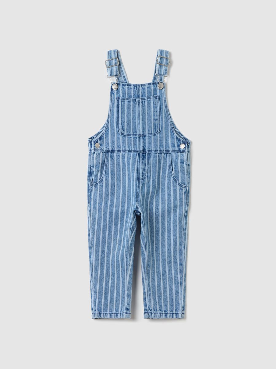 Denim dungarees with striped pattern_0