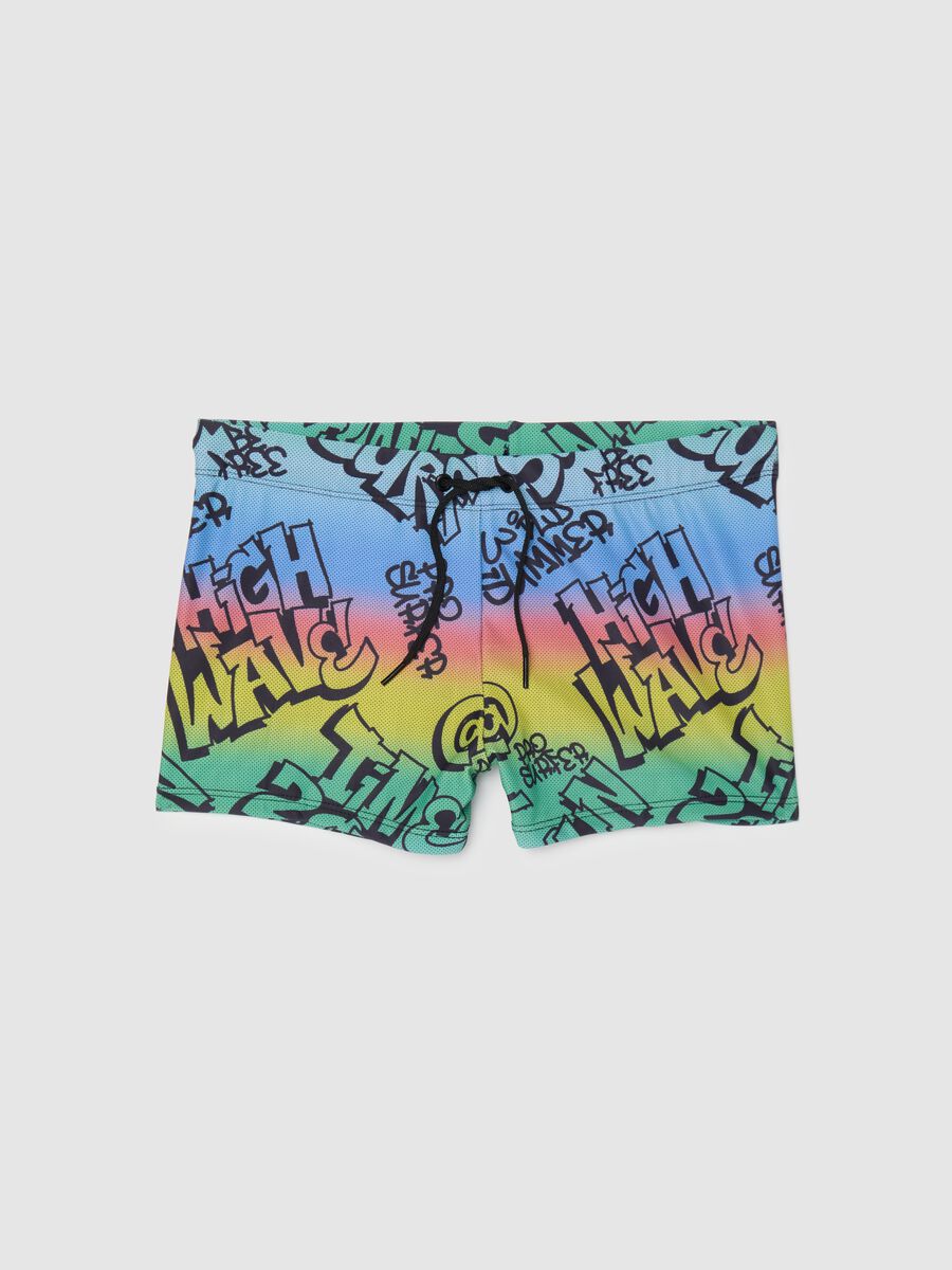 Boy's multi-colour stretch fabric swim shorts with High Wave graphics_0