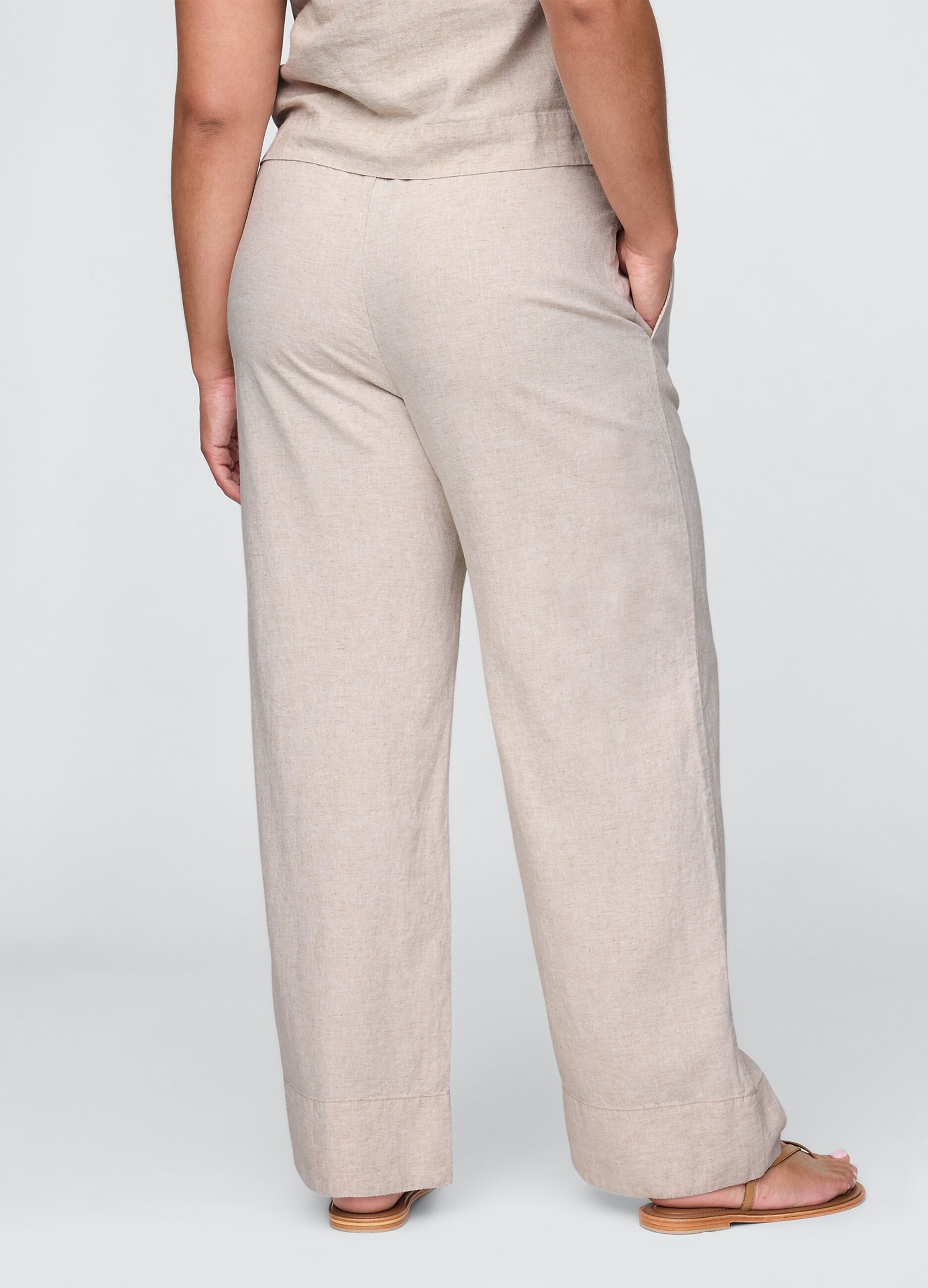 Beige wide-leg trousers in linen and viscose