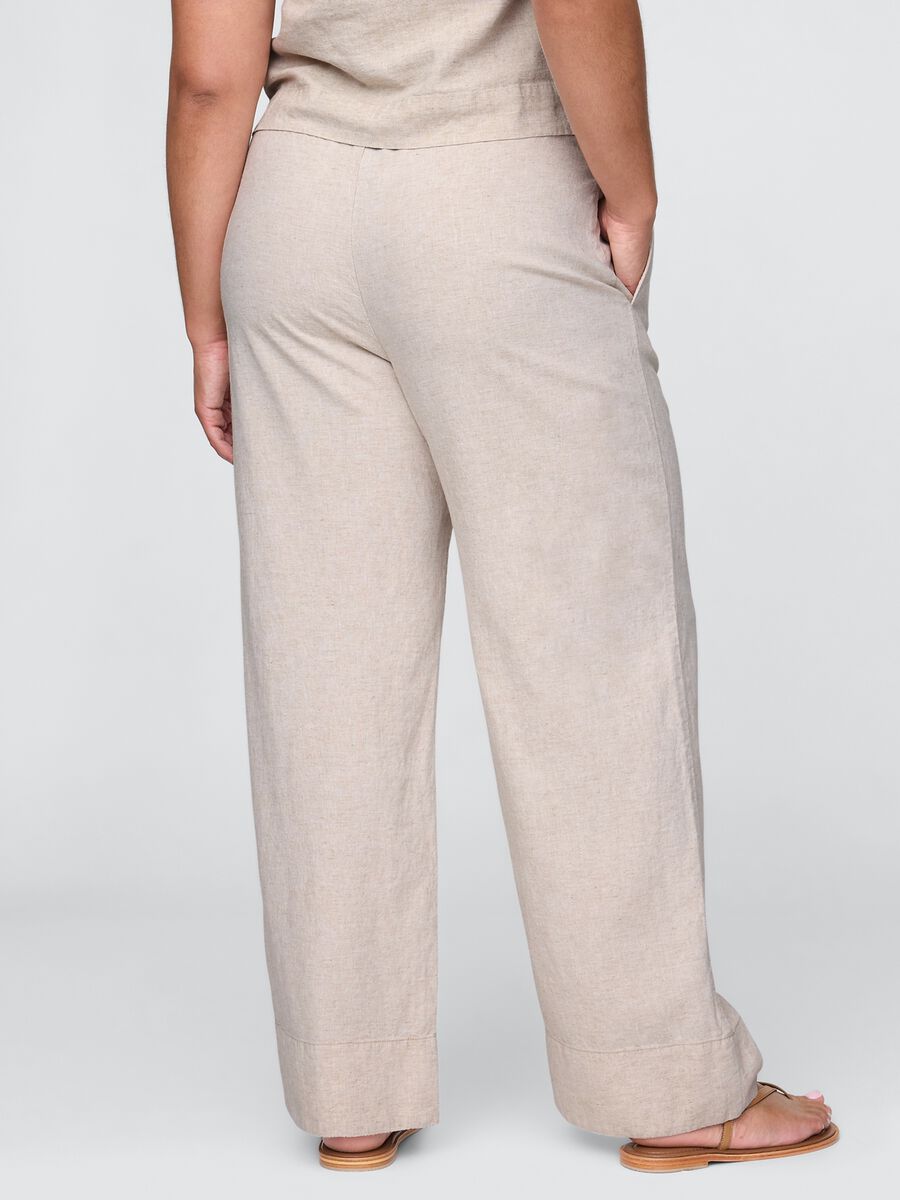 Beige wide-leg trousers in linen and viscose_5