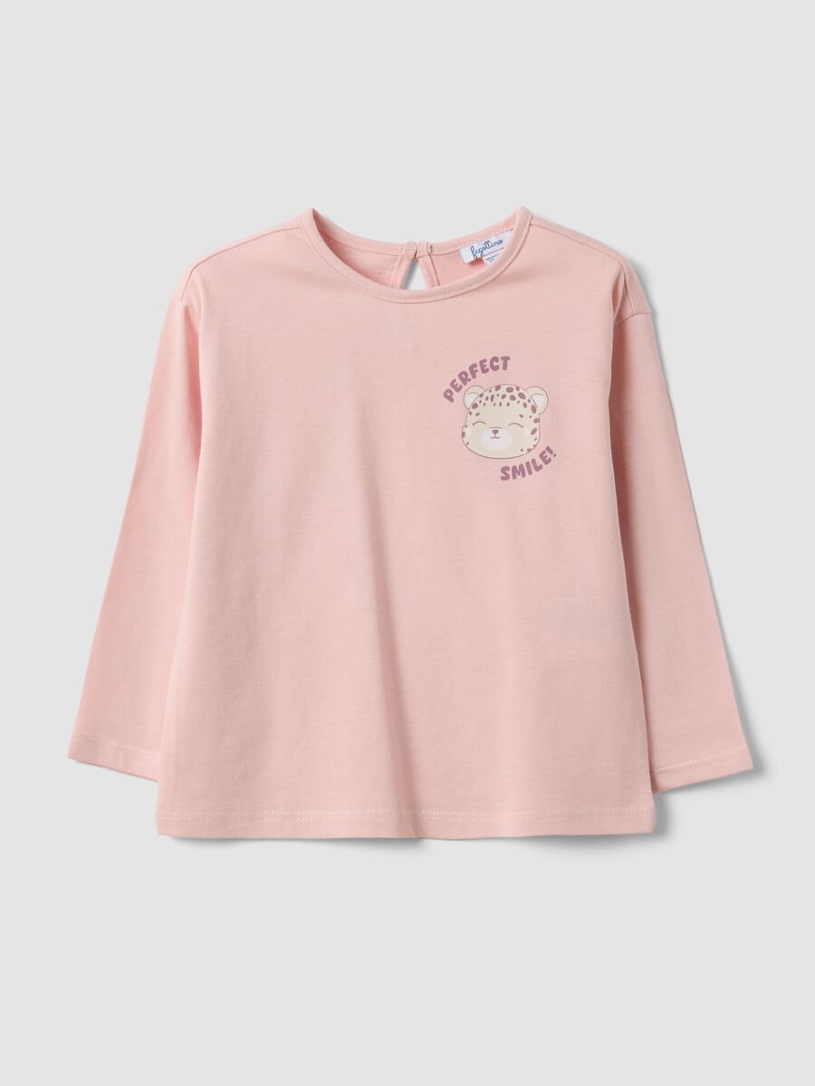 Pink organic cotton T-shirt with leopard print for baby girl_0