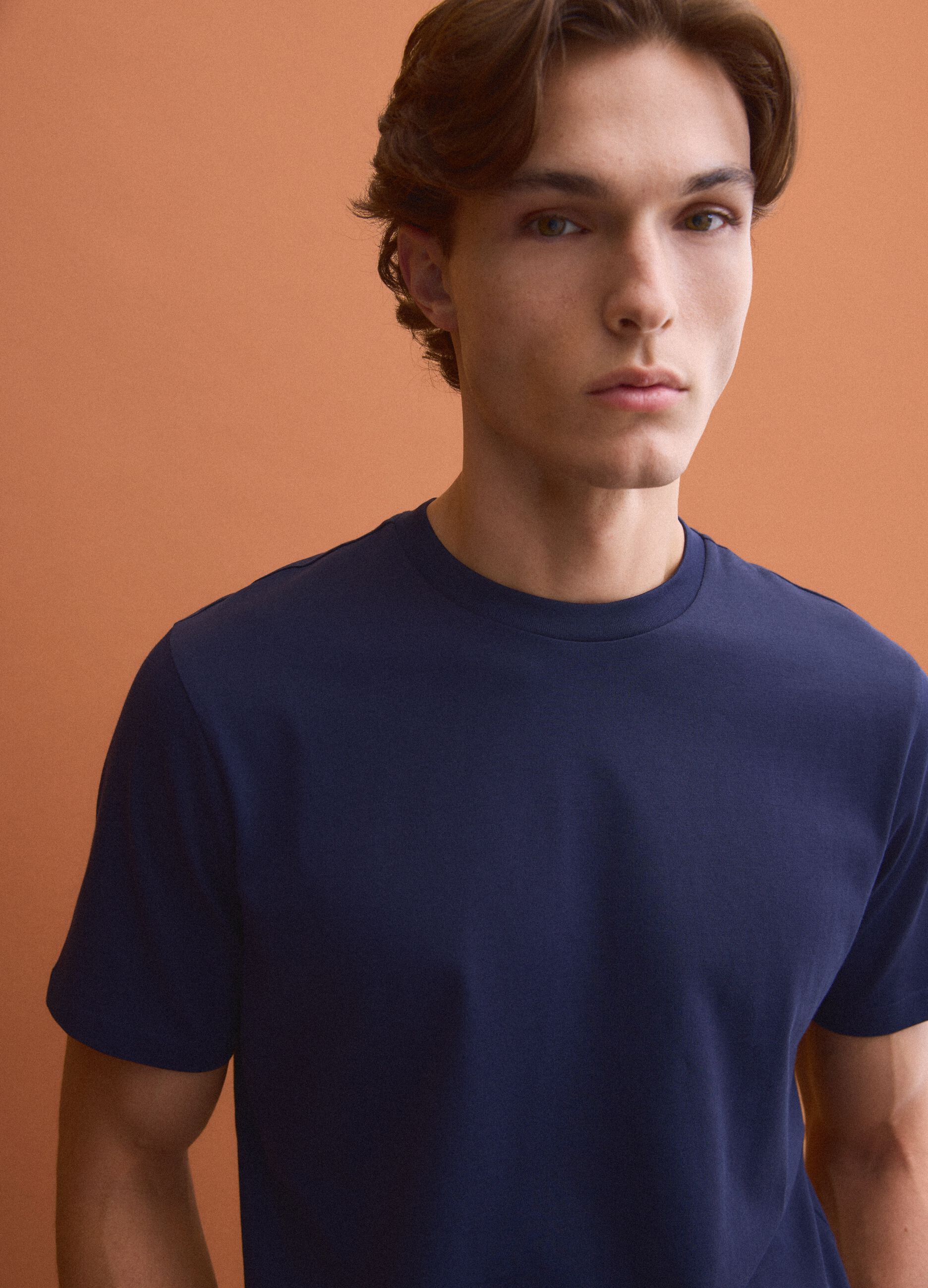 T-shirt blu in puro cotone a girocollo regular fit