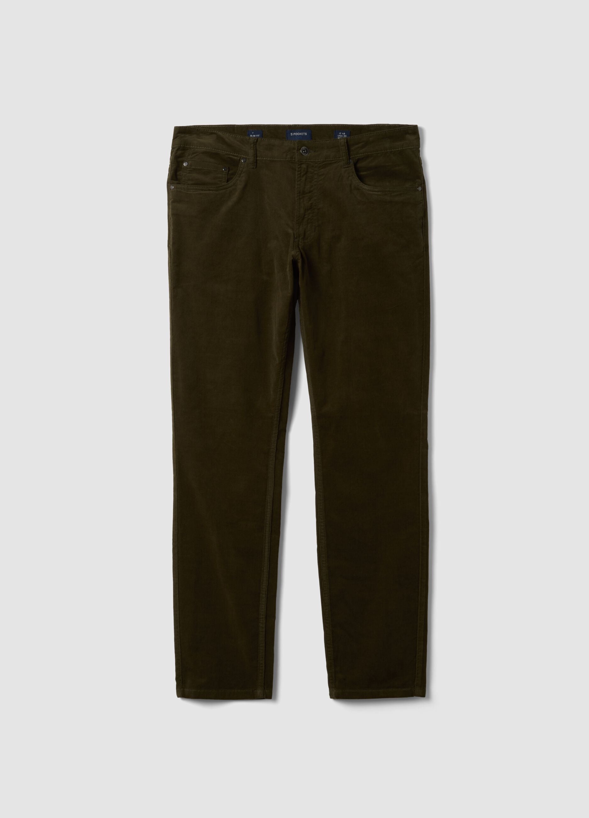 Green slim-fit stretch cotton corduroy trousers