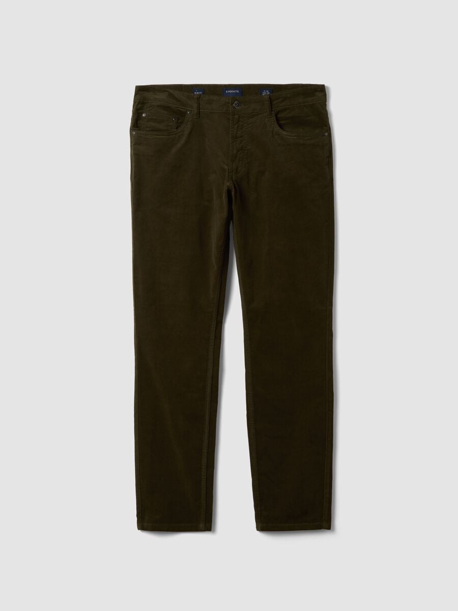 Pantaloni verdi a costine in cotone elasticizzato slim fit_0